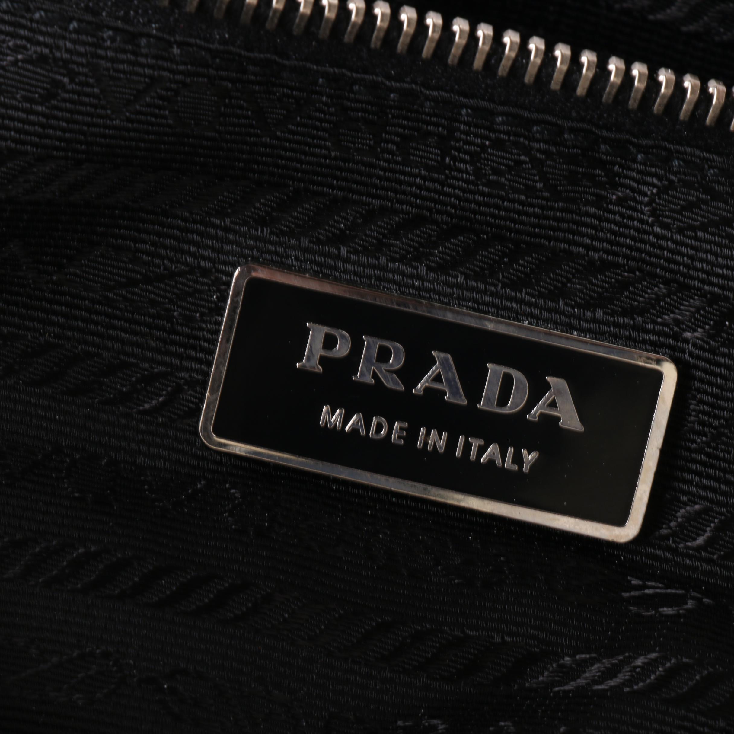 Prada Impunturato Vin Shoulder Bag in White Nylon and Black Saffiano Leather