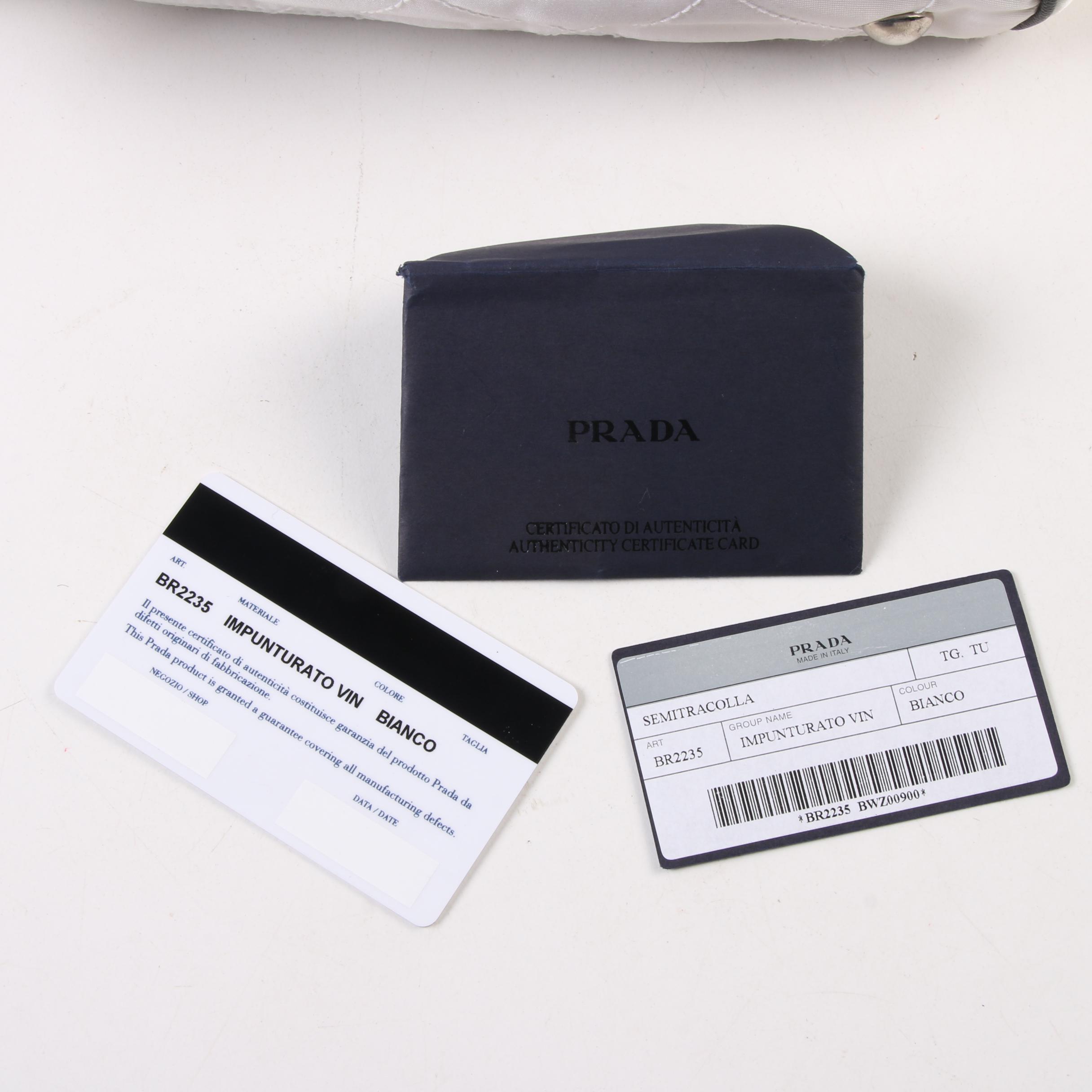 Prada Impunturato Vin Shoulder Bag in White Nylon and Black Saffiano Leather