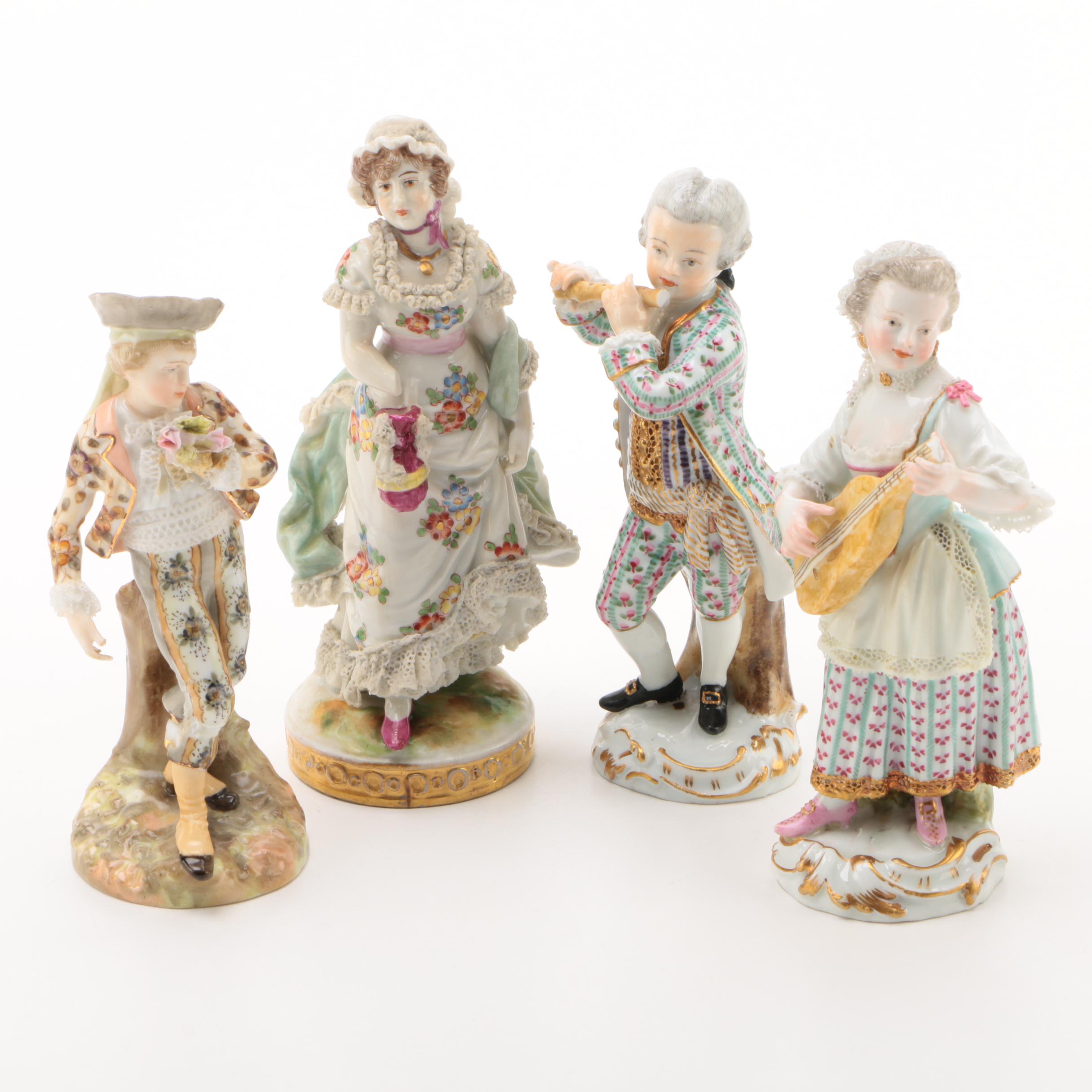 Dresden Lace Figurines Depicting Musicians and Others