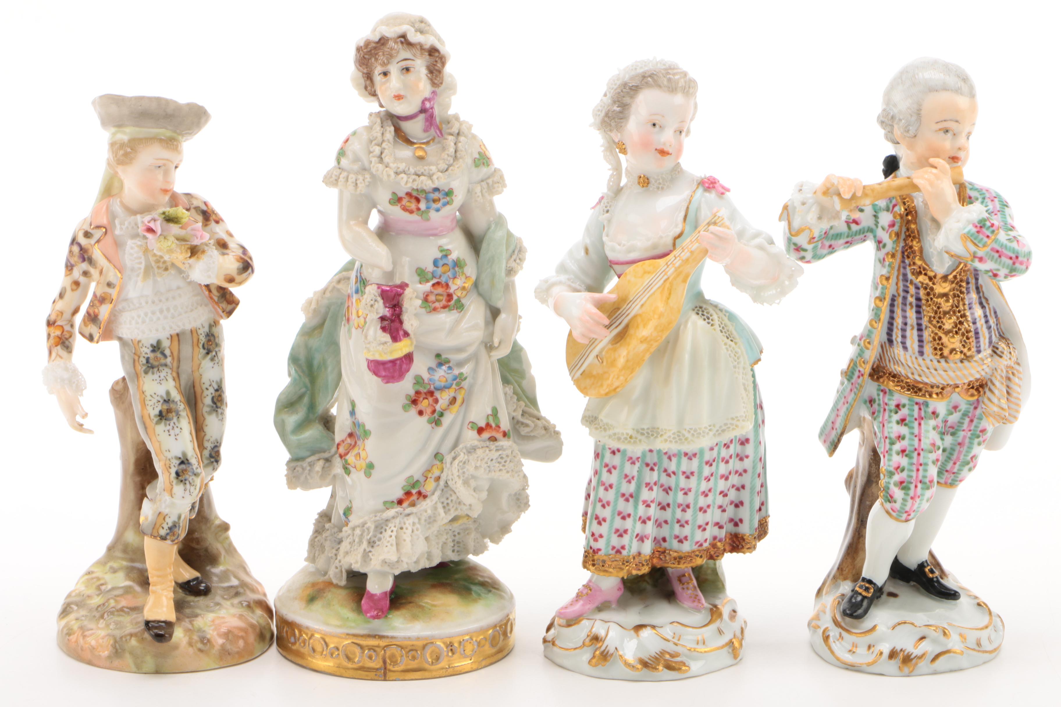 Dresden Lace Figurines Depicting Musicians and Others