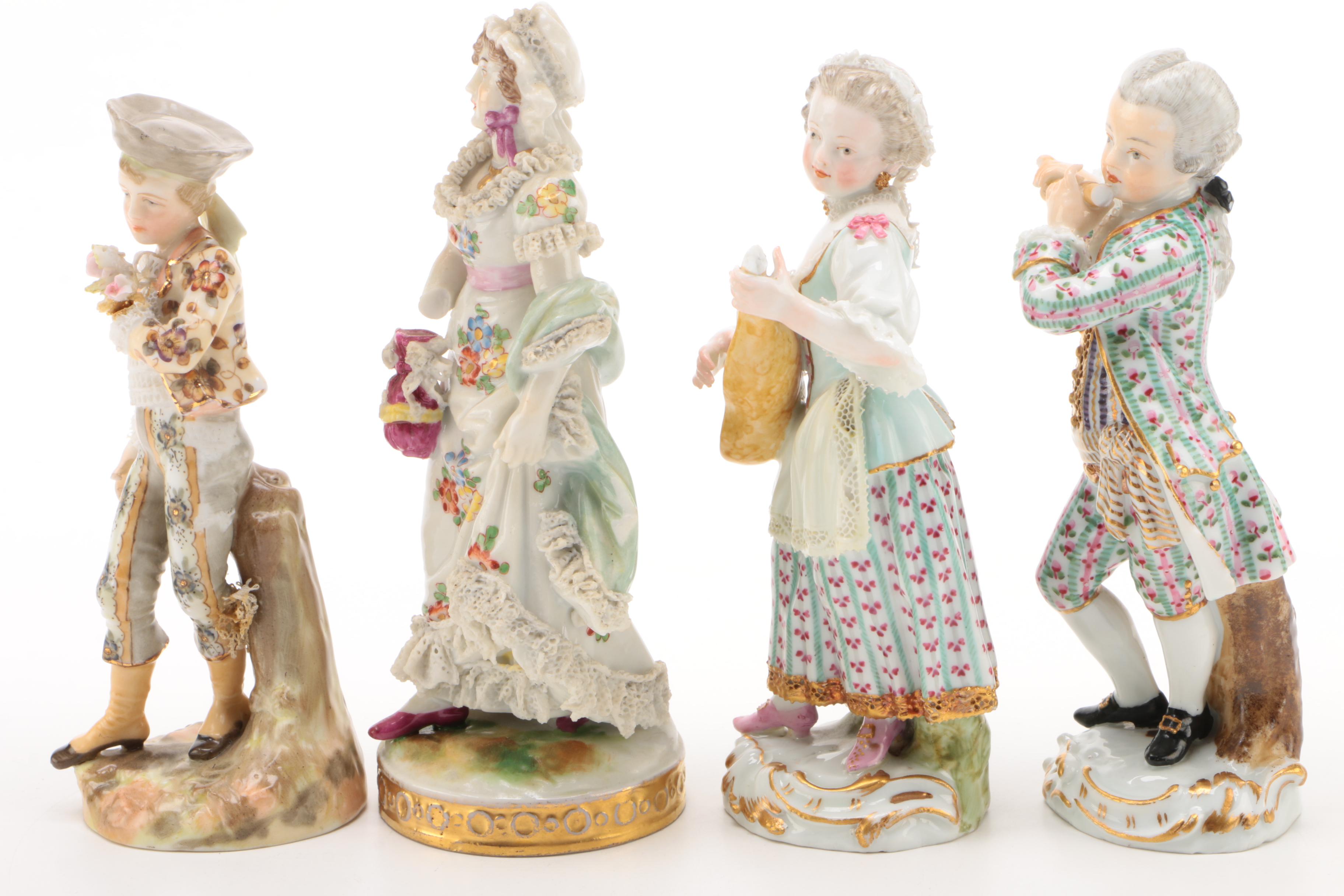 Dresden Lace Figurines Depicting Musicians and Others