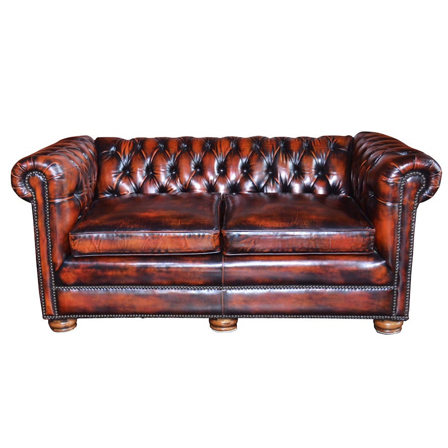 Chesterfield Style Tufted Mottled Leather Sofa, Contemporary