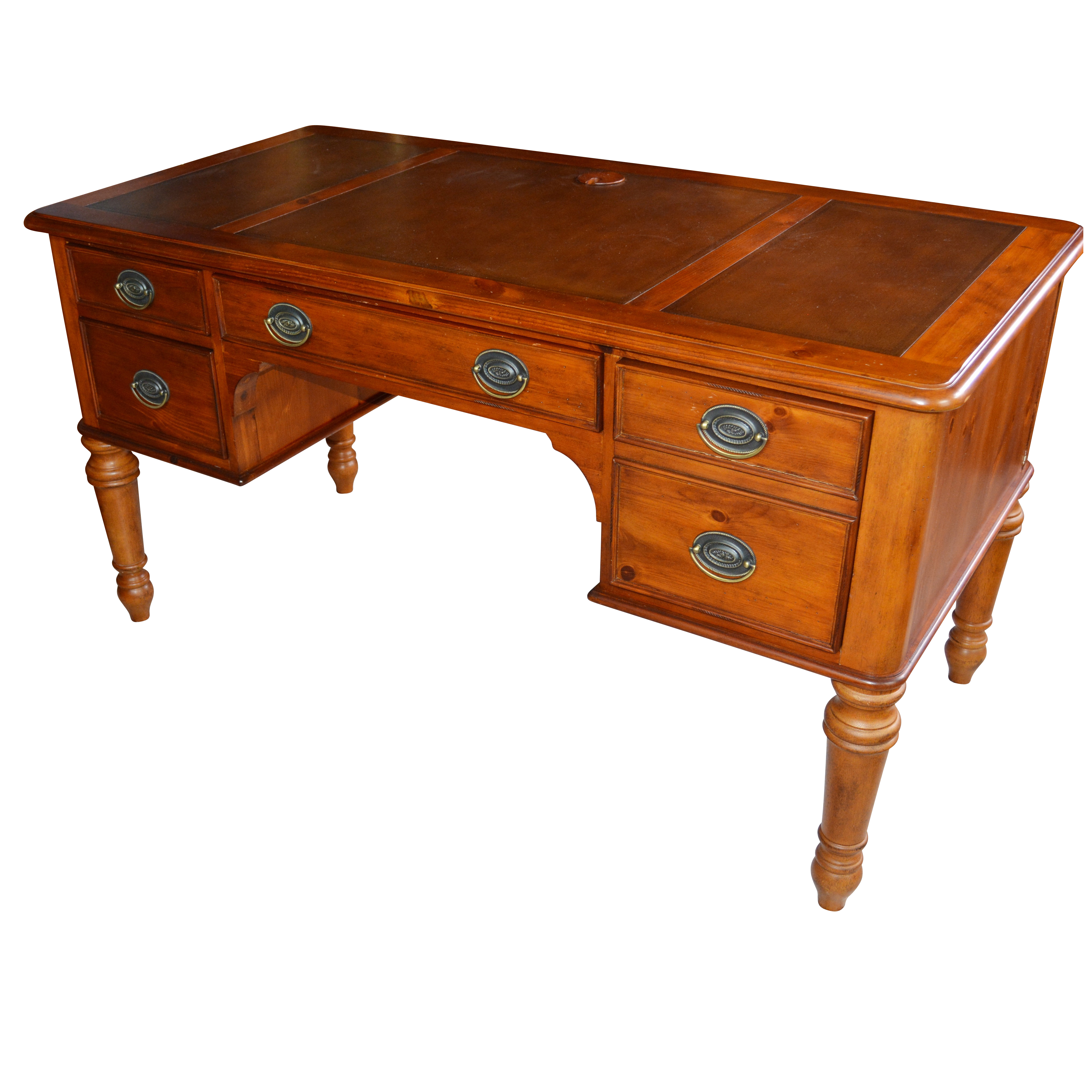 Pine Knee Hole Desk with Leather Inlay, Contemporary
