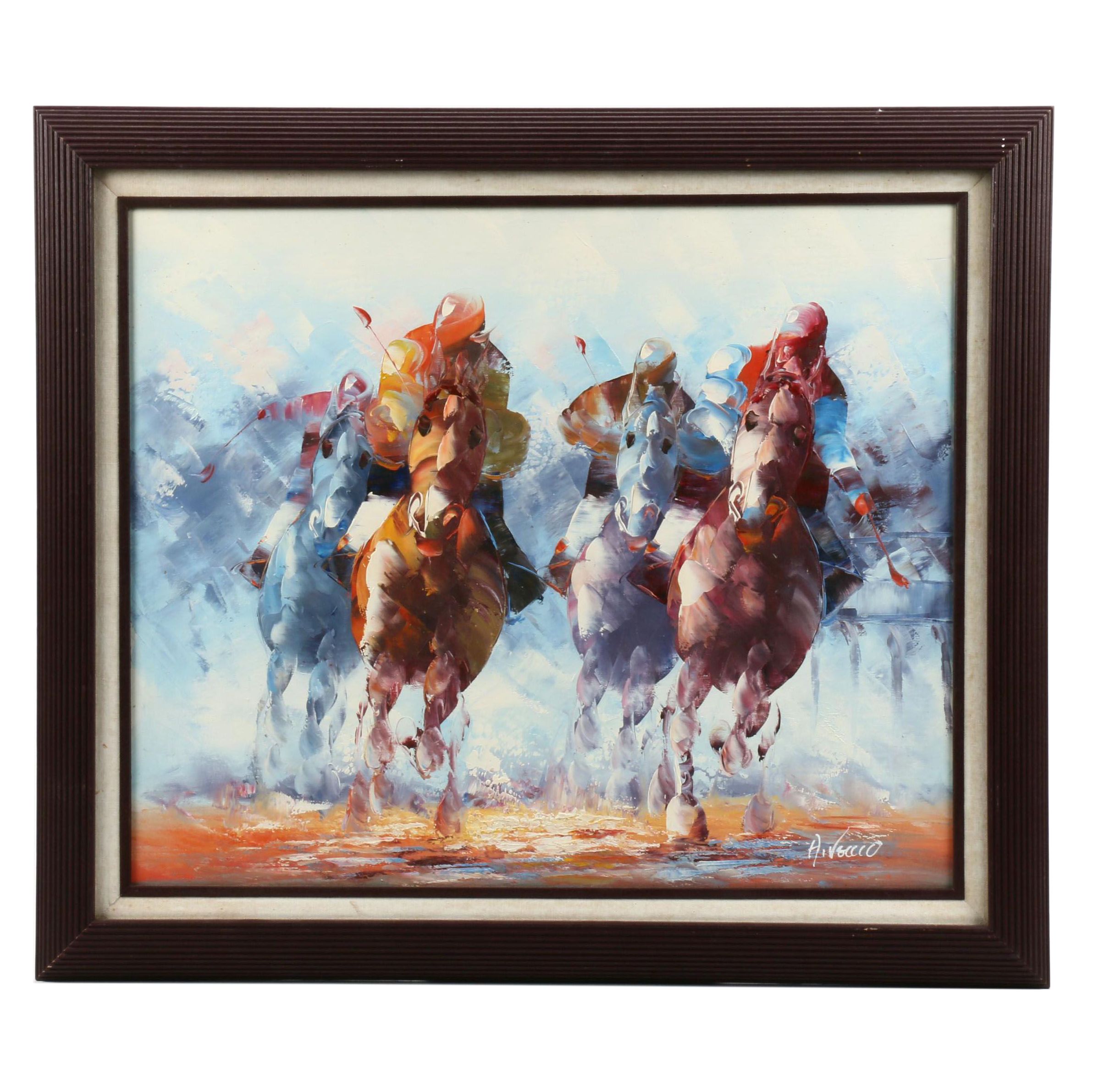 Anthony Veccio Oil Painting of Horse Race