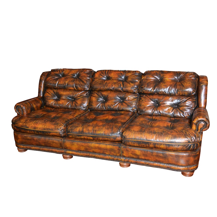 Tufted Mottled Leather Sofa, Contemporary