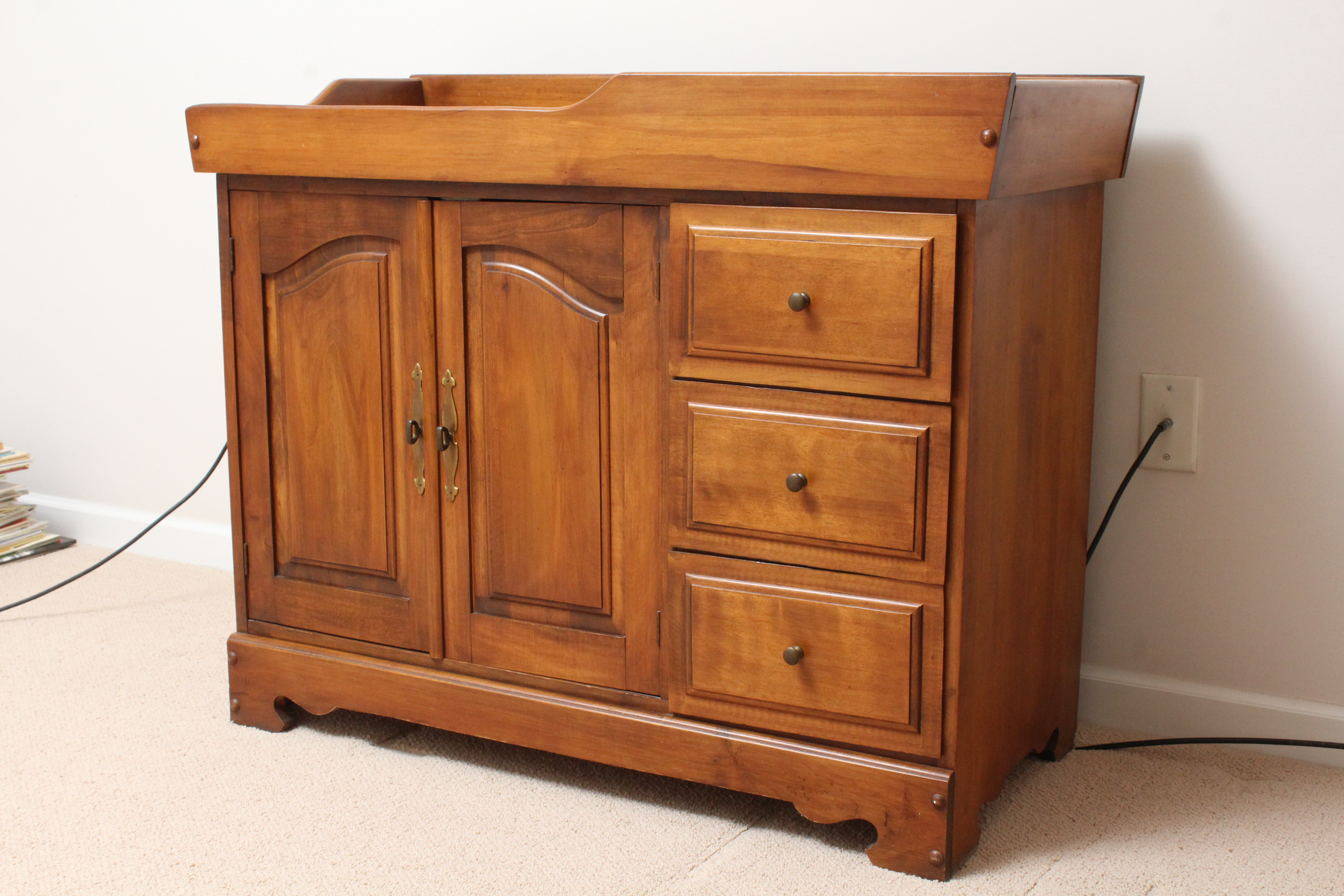 Wooden Changing Table with Storage, Mid-Century