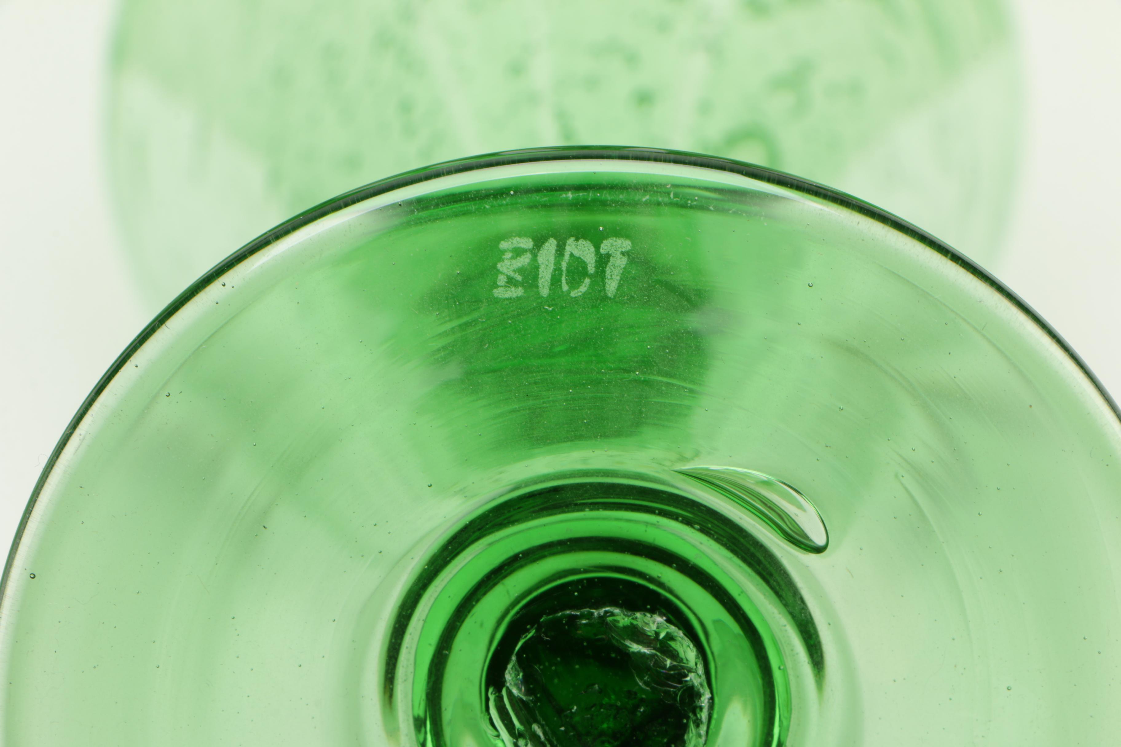 La Verrerie de Biot Green Art Glass Wine Glasses