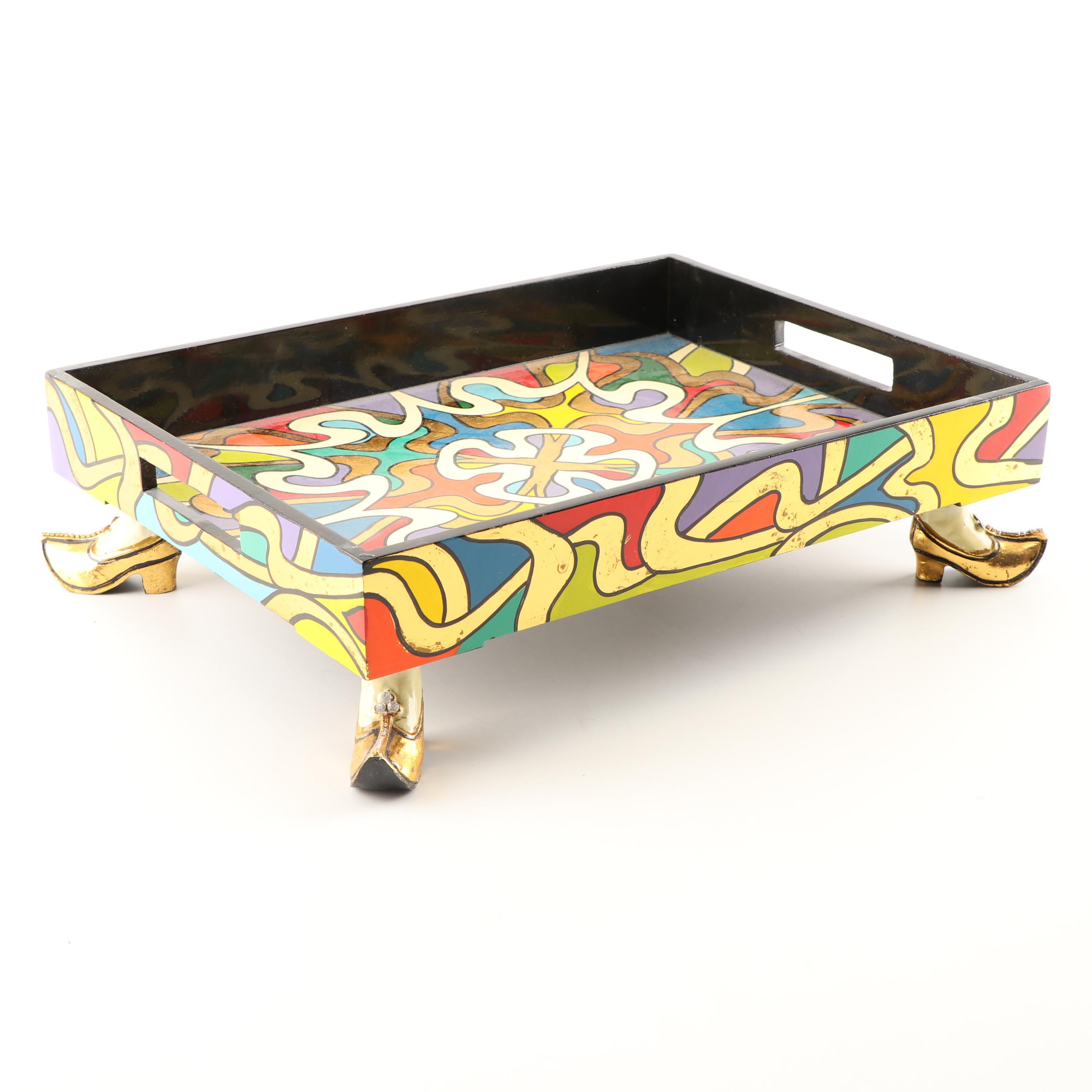 Decorative Wooden Footed Serving Tray