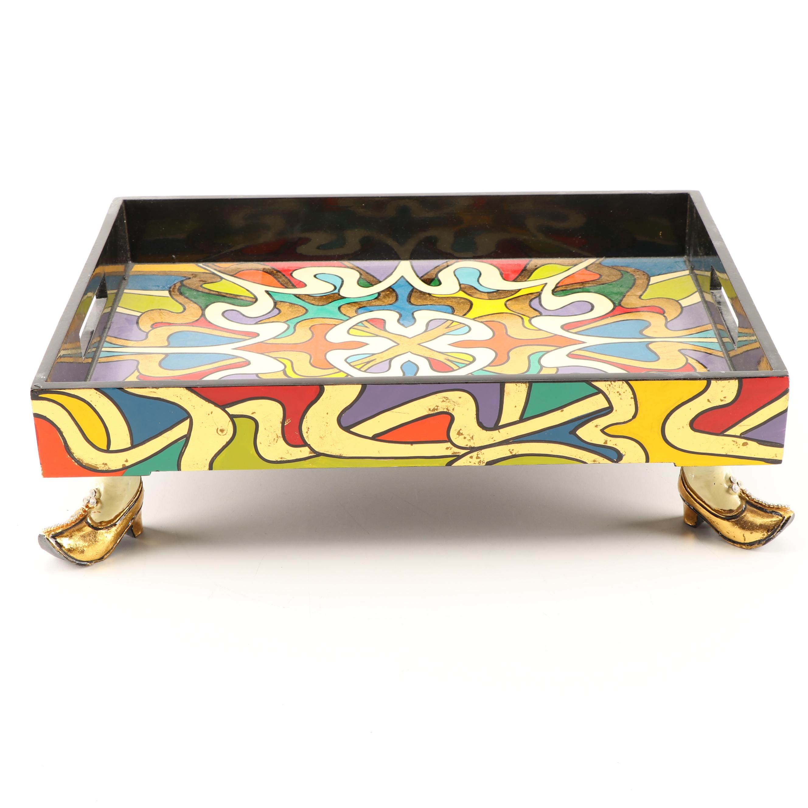 Decorative Wooden Footed Serving Tray