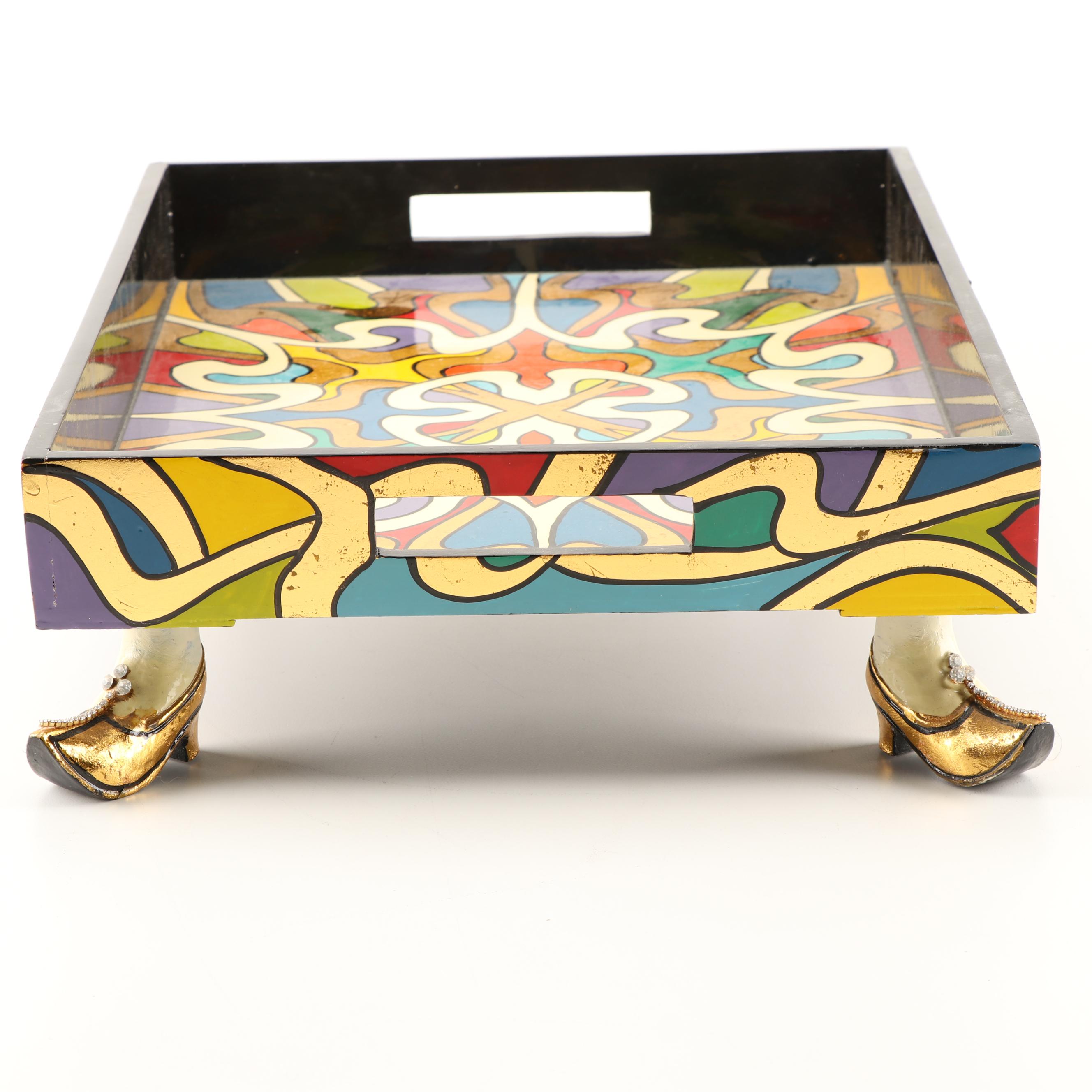 Decorative Wooden Footed Serving Tray