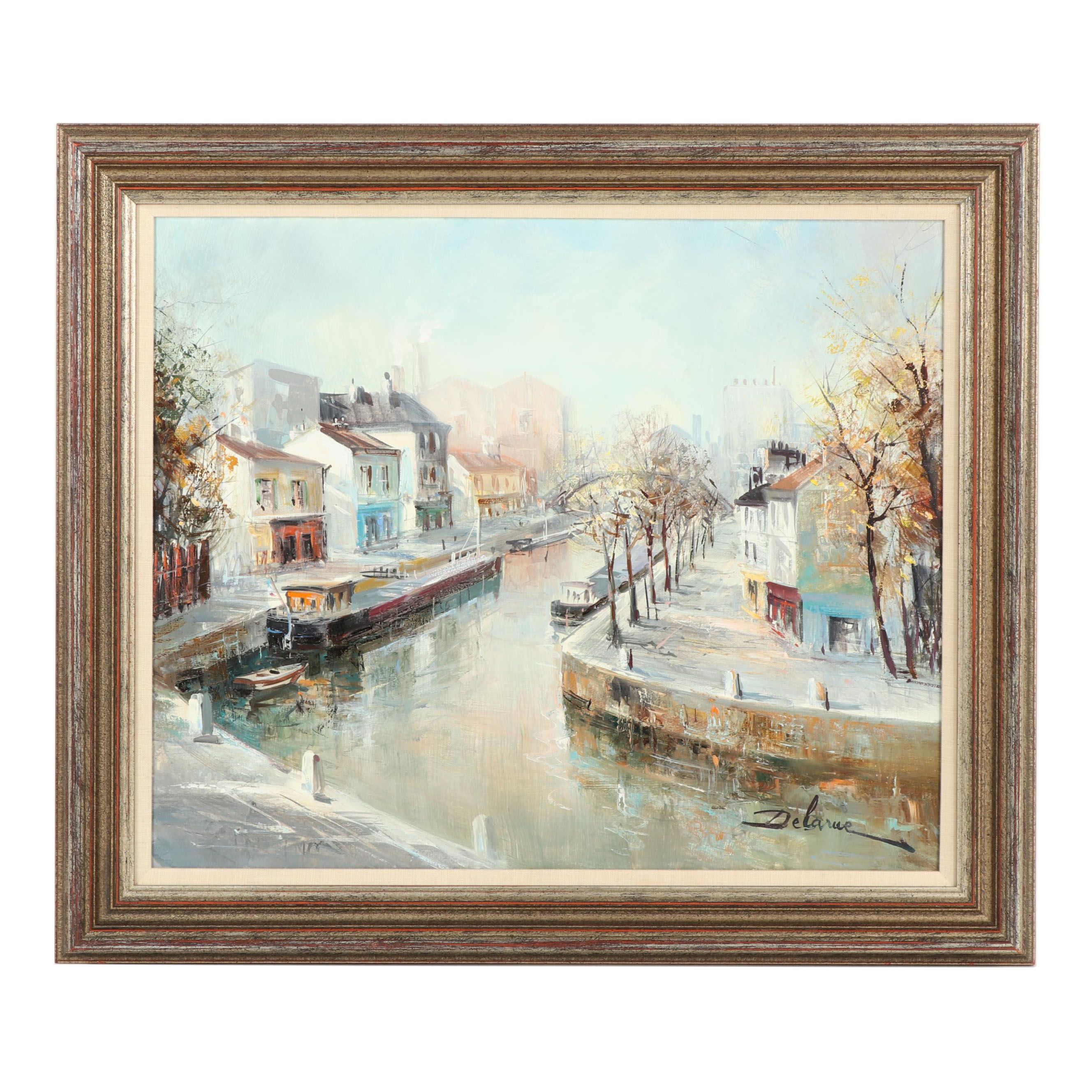 Lucien Delarue Oil Painting "Canal St. Martin, Paris"