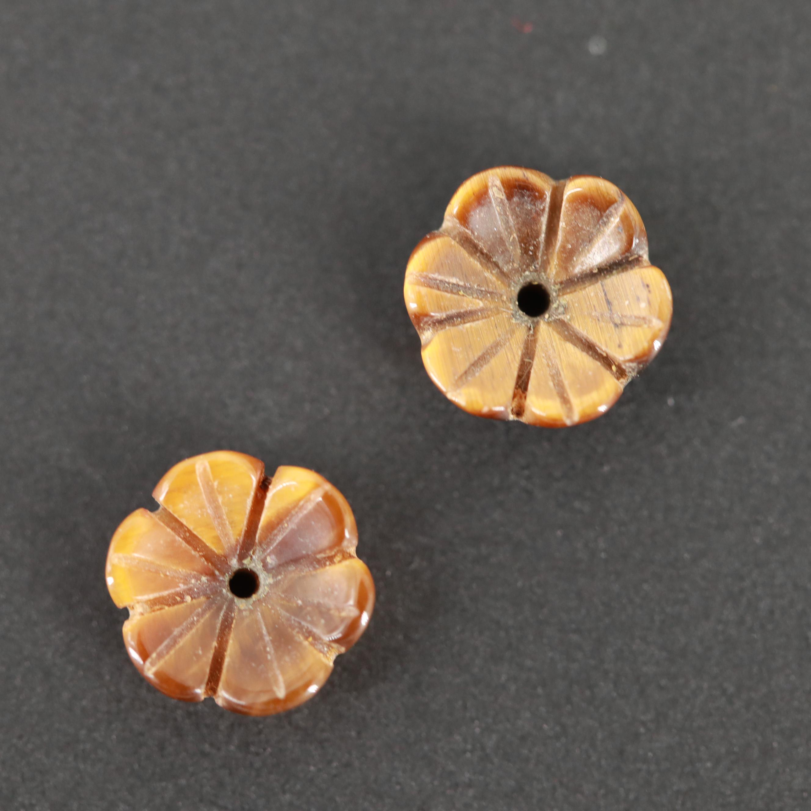 Floral Carved Tiger's Eye Earring Jackets