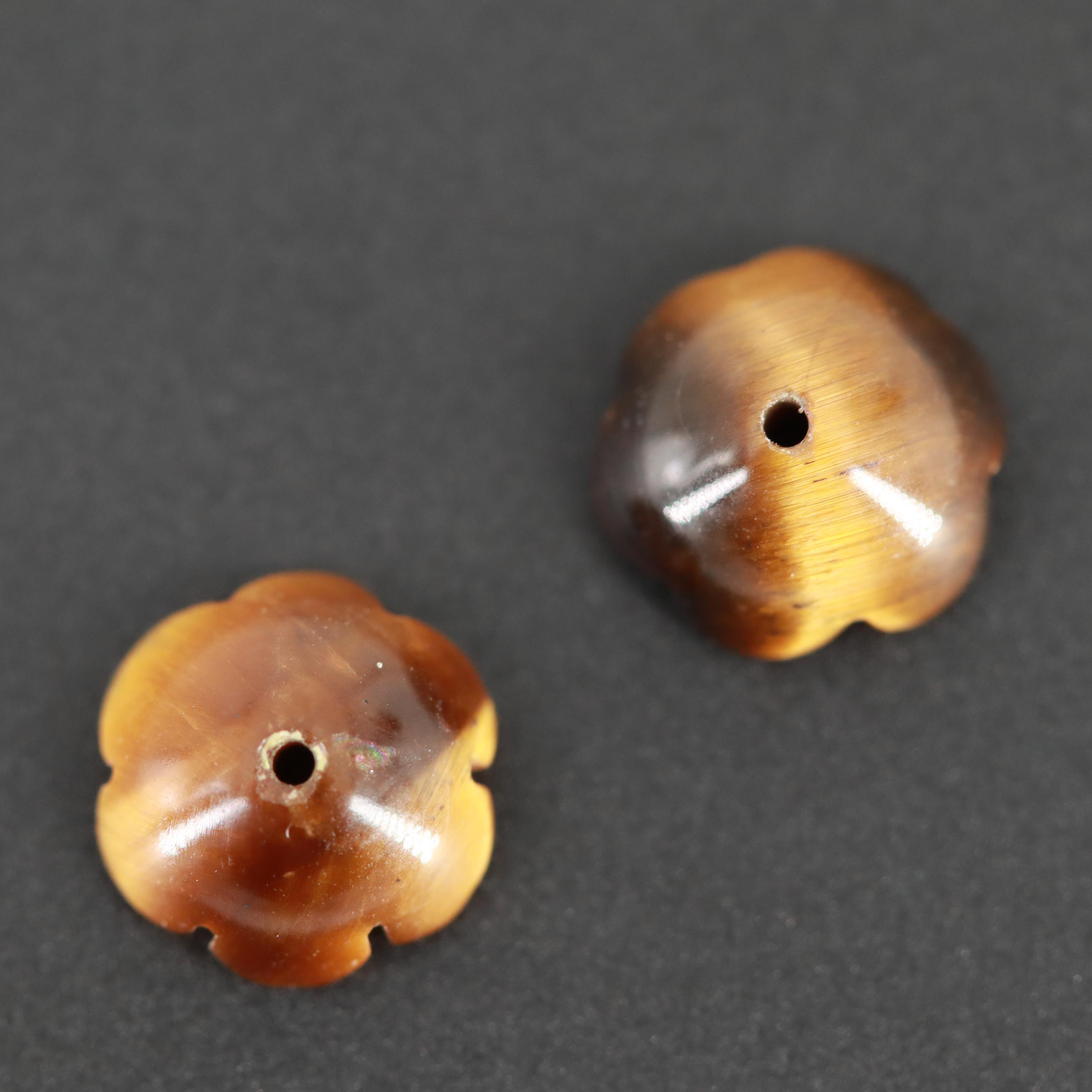 Floral Carved Tiger's Eye Earring Jackets