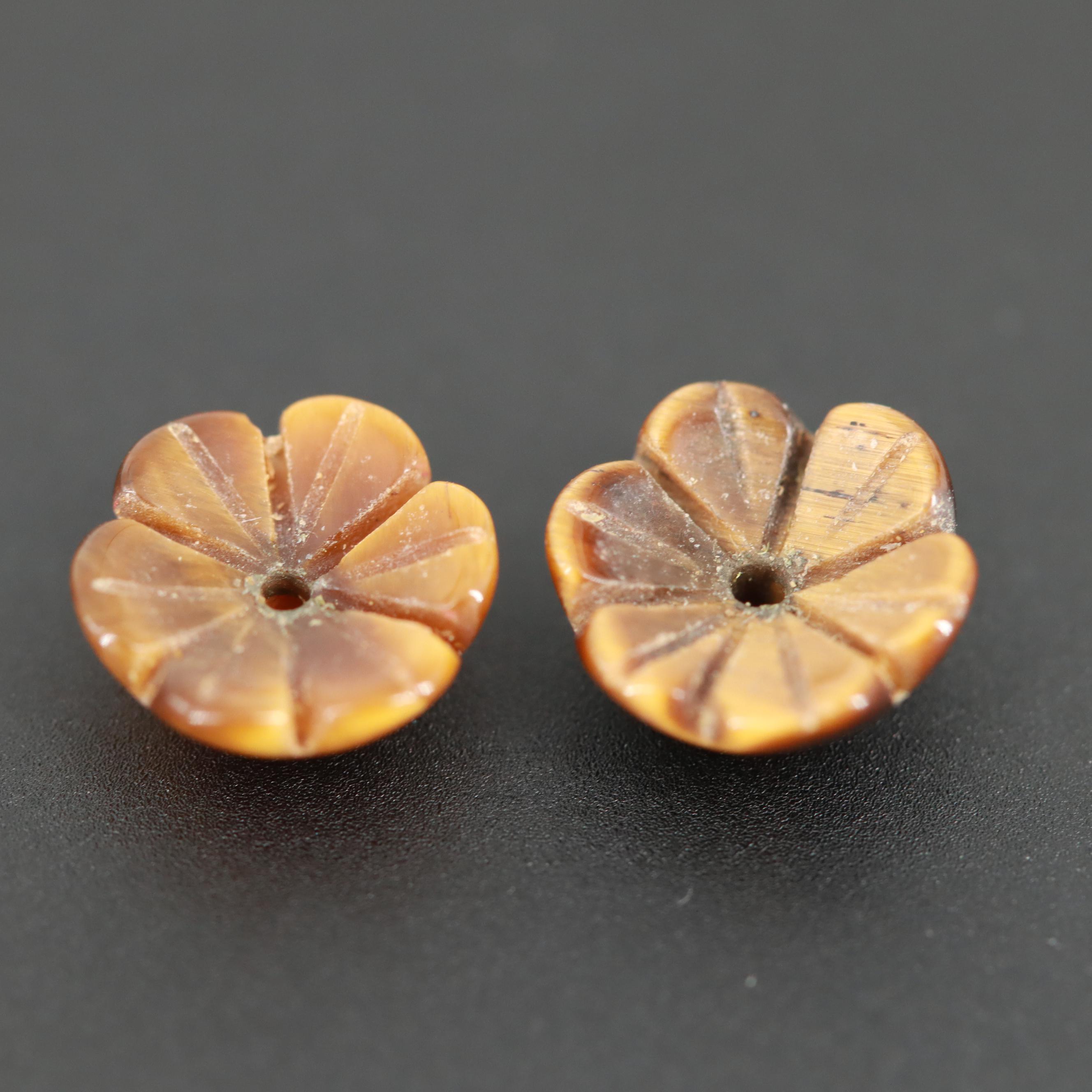Floral Carved Tiger's Eye Earring Jackets