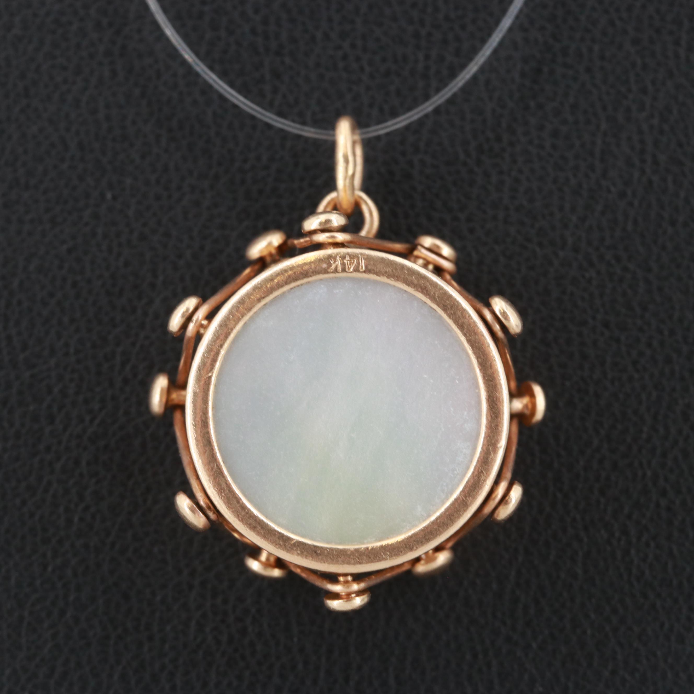 14K Yellow Gold Mother Of Pearl Drum Pendant