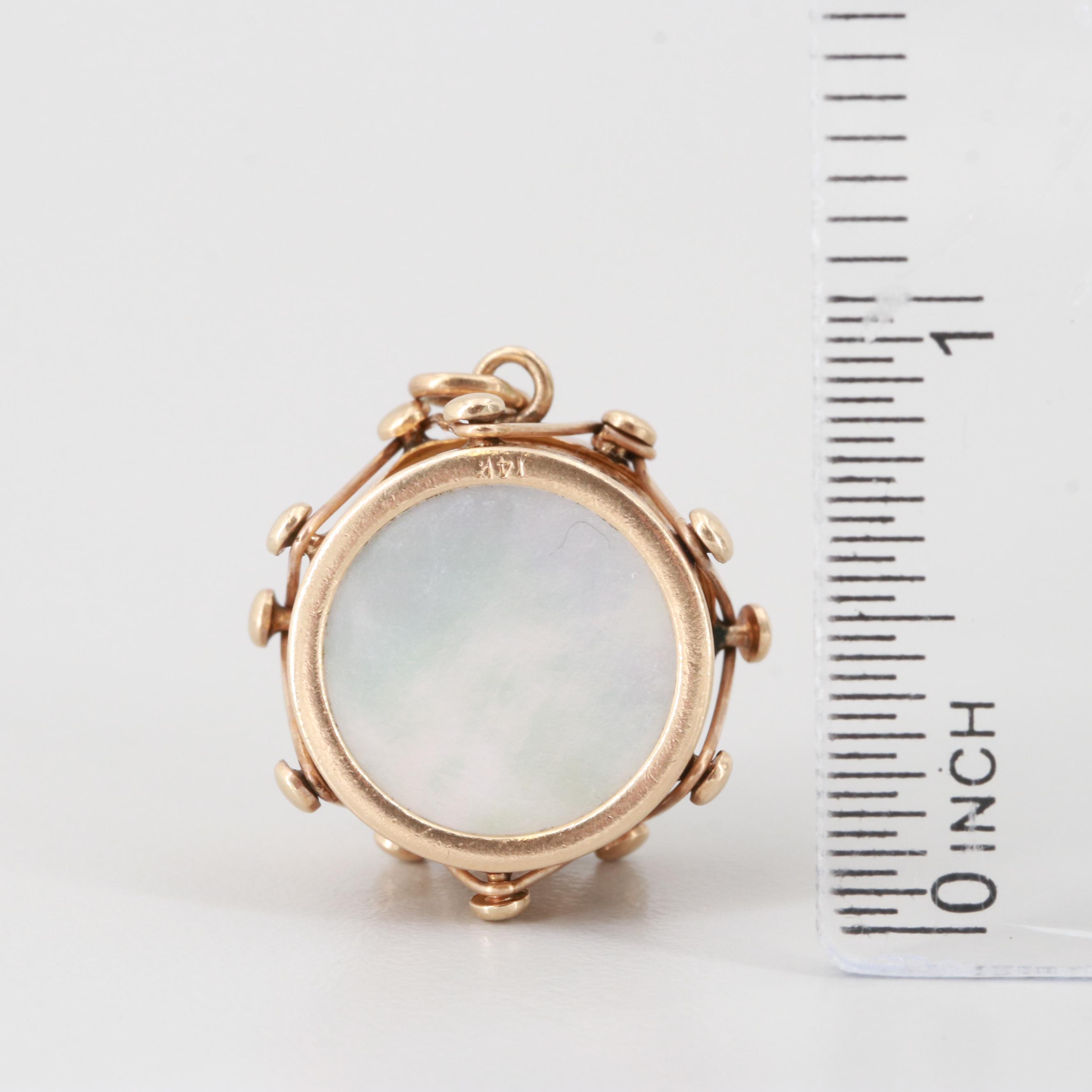 14K Yellow Gold Mother Of Pearl Drum Pendant