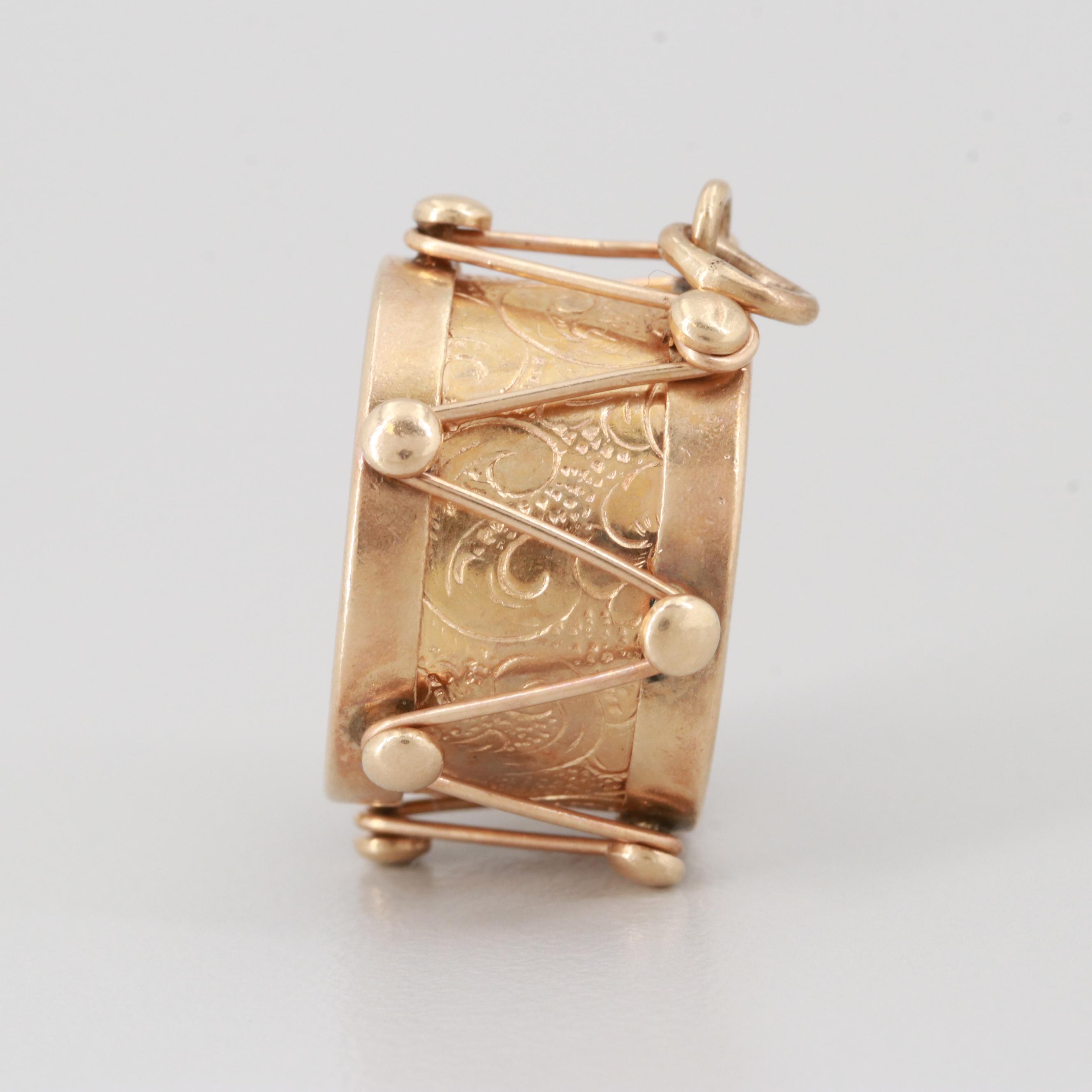 14K Yellow Gold Mother Of Pearl Drum Pendant