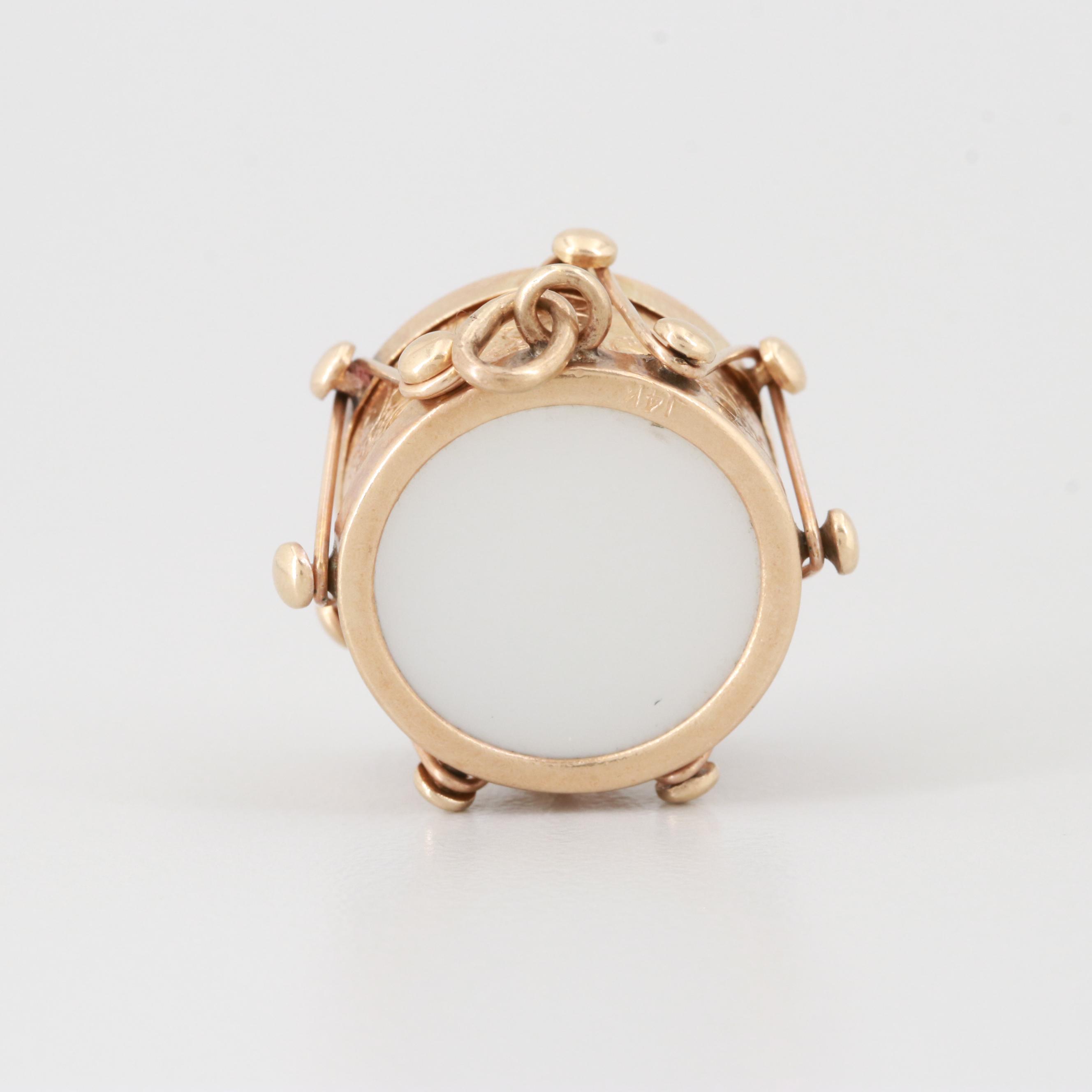 14K Yellow Gold Mother Of Pearl Drum Pendant