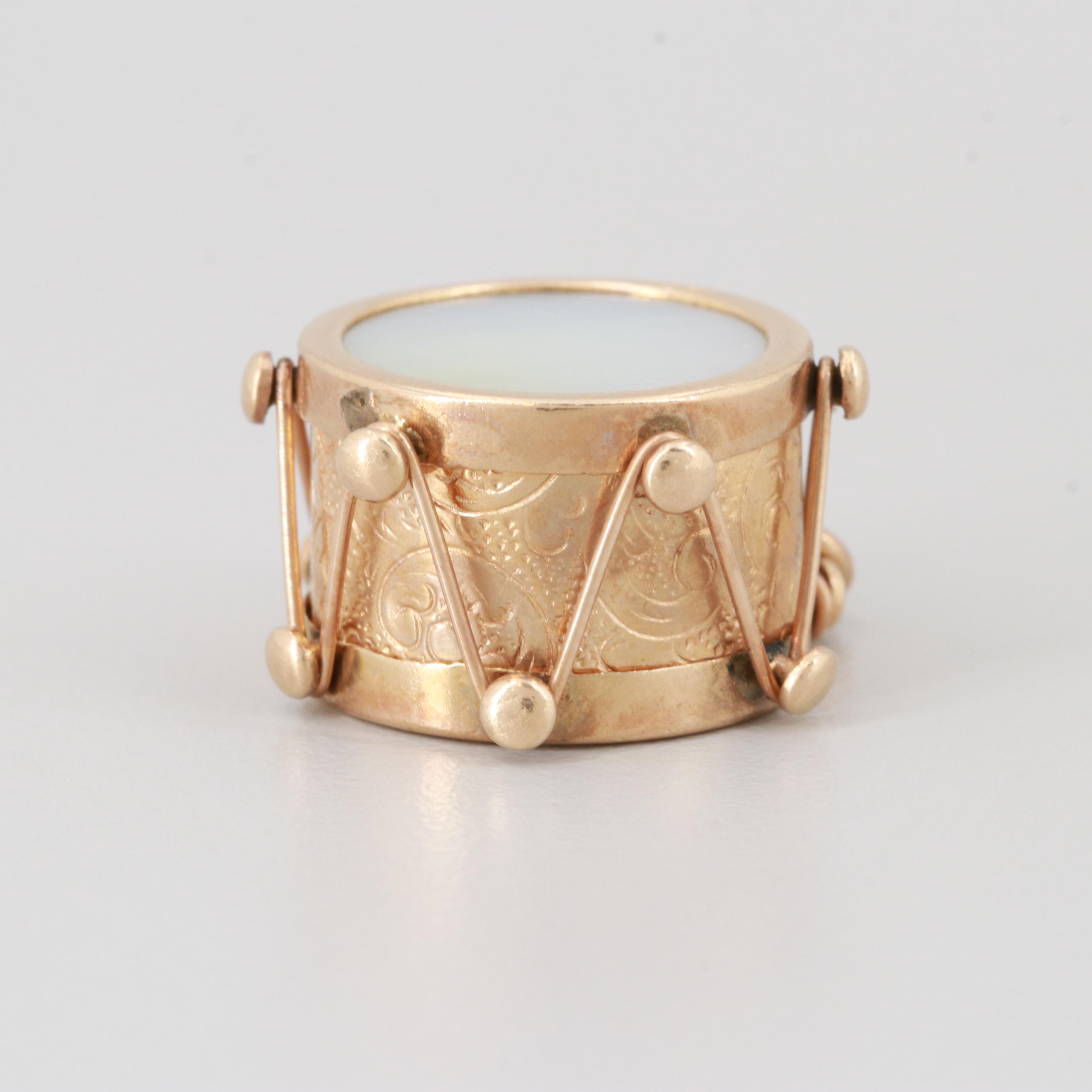 14K Yellow Gold Mother Of Pearl Drum Pendant