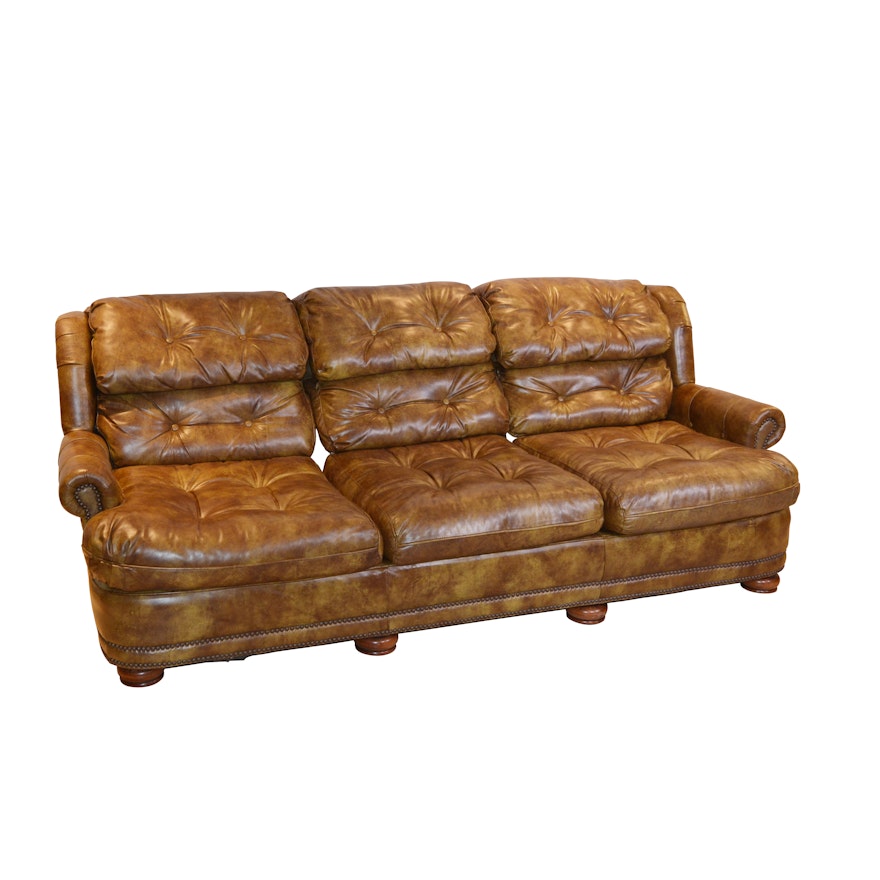 Tufted Mottled Leather Sofa, Contemporary