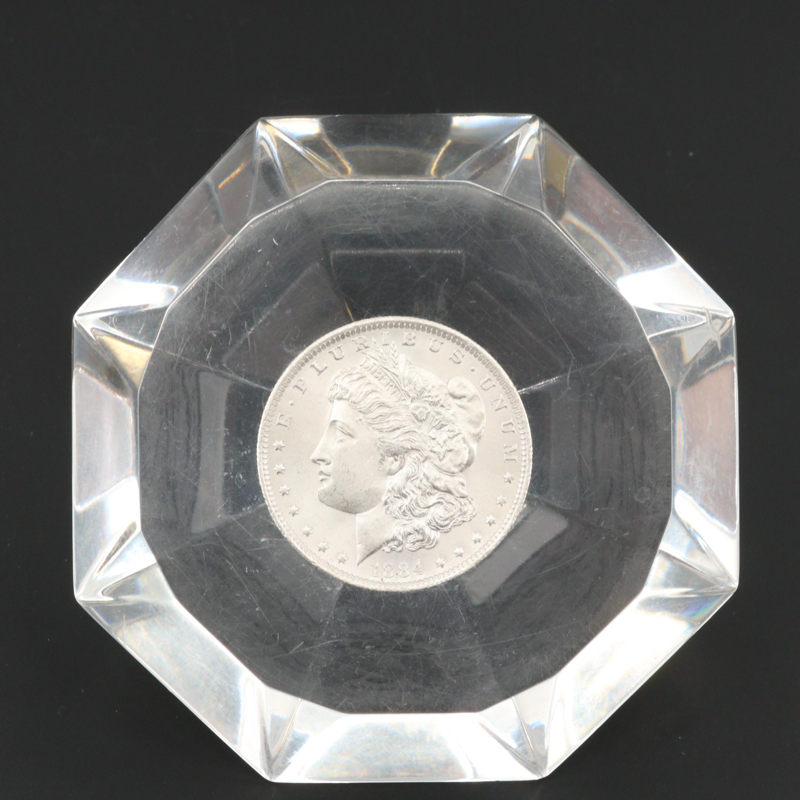 1884-O Morgan Silver Dollar Acrylic Paper Weight