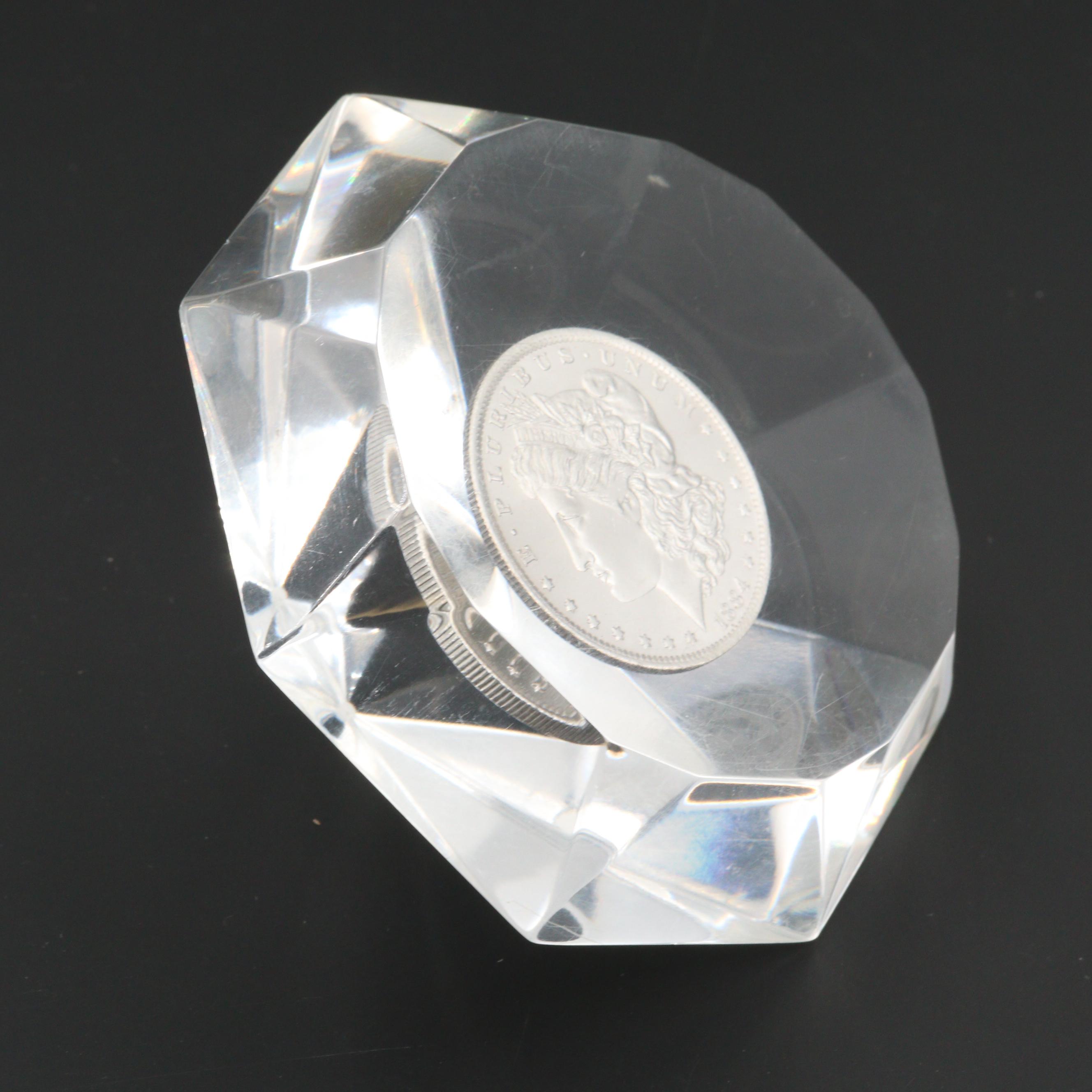 1884-O Morgan Silver Dollar Acrylic Paper Weight