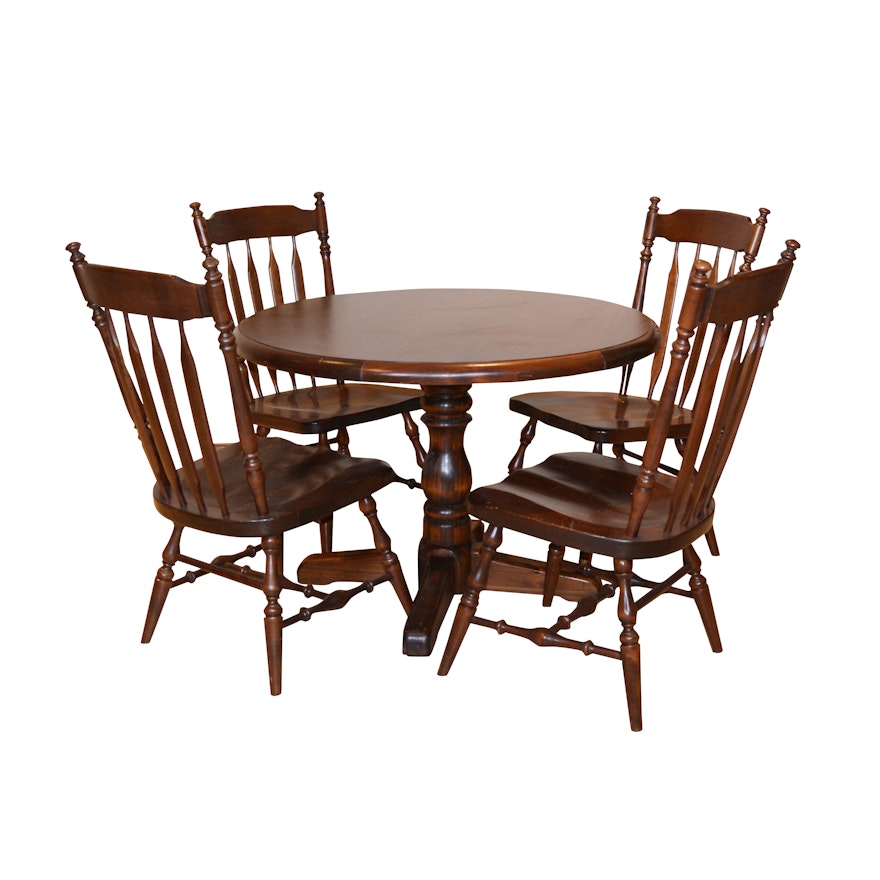 Ethan Allen Colonial Revival Style Pine Dining Table and Chairs, 1970s
