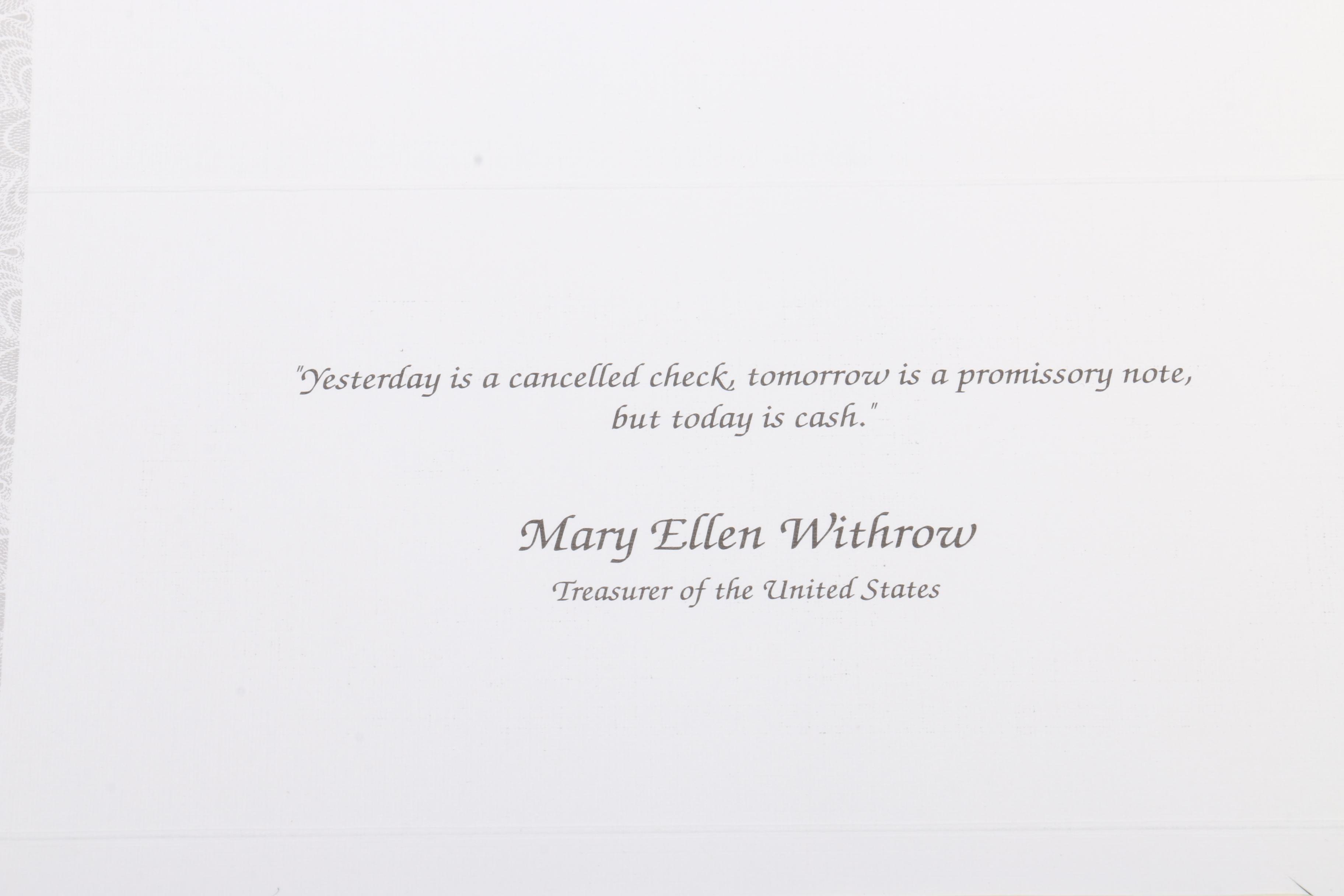 Mary Ellen Withrow, Treasurer of the United States, Autographed $1 Banknote