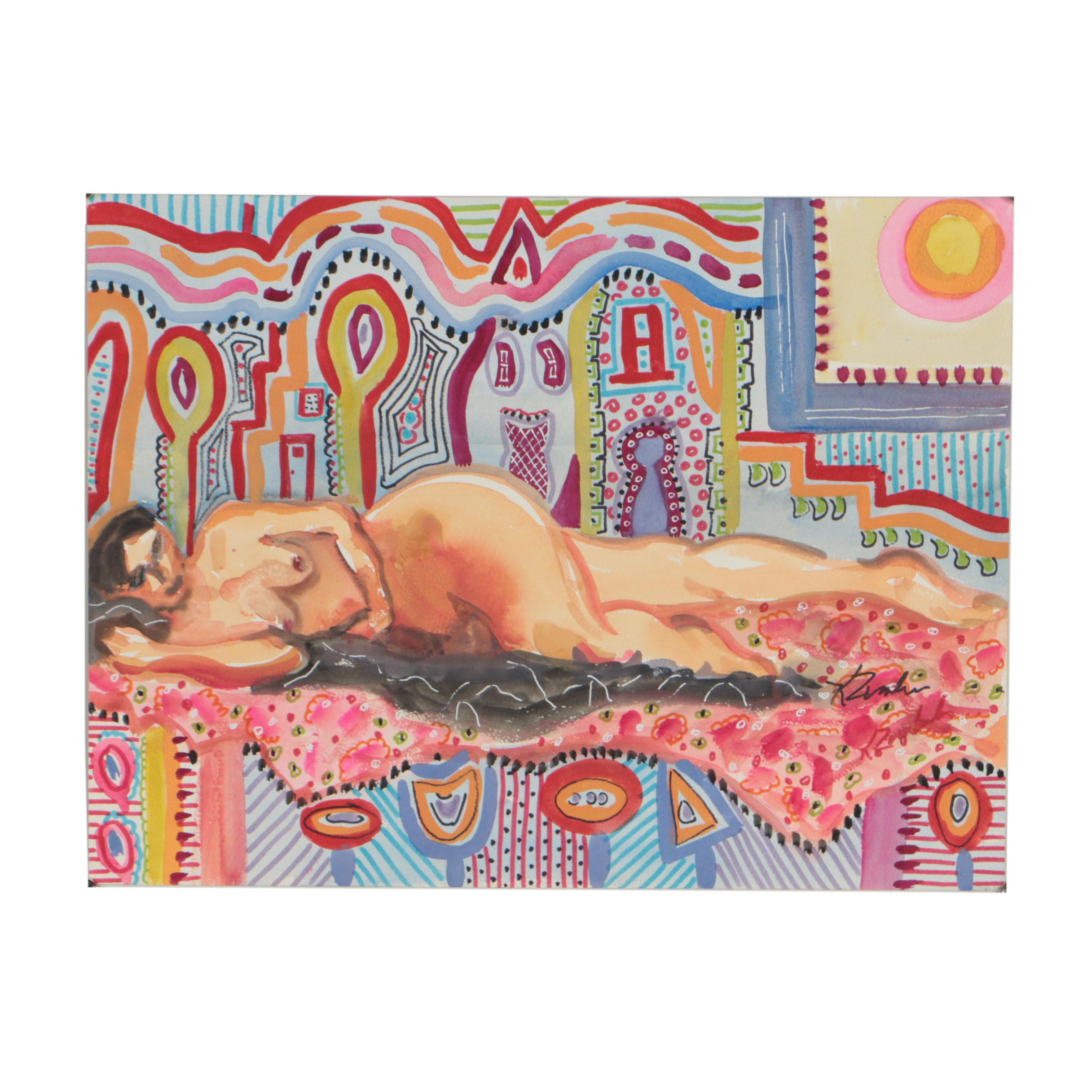 Kathleen Zimbicki Mixed Media Painting "Sleeping Nude"