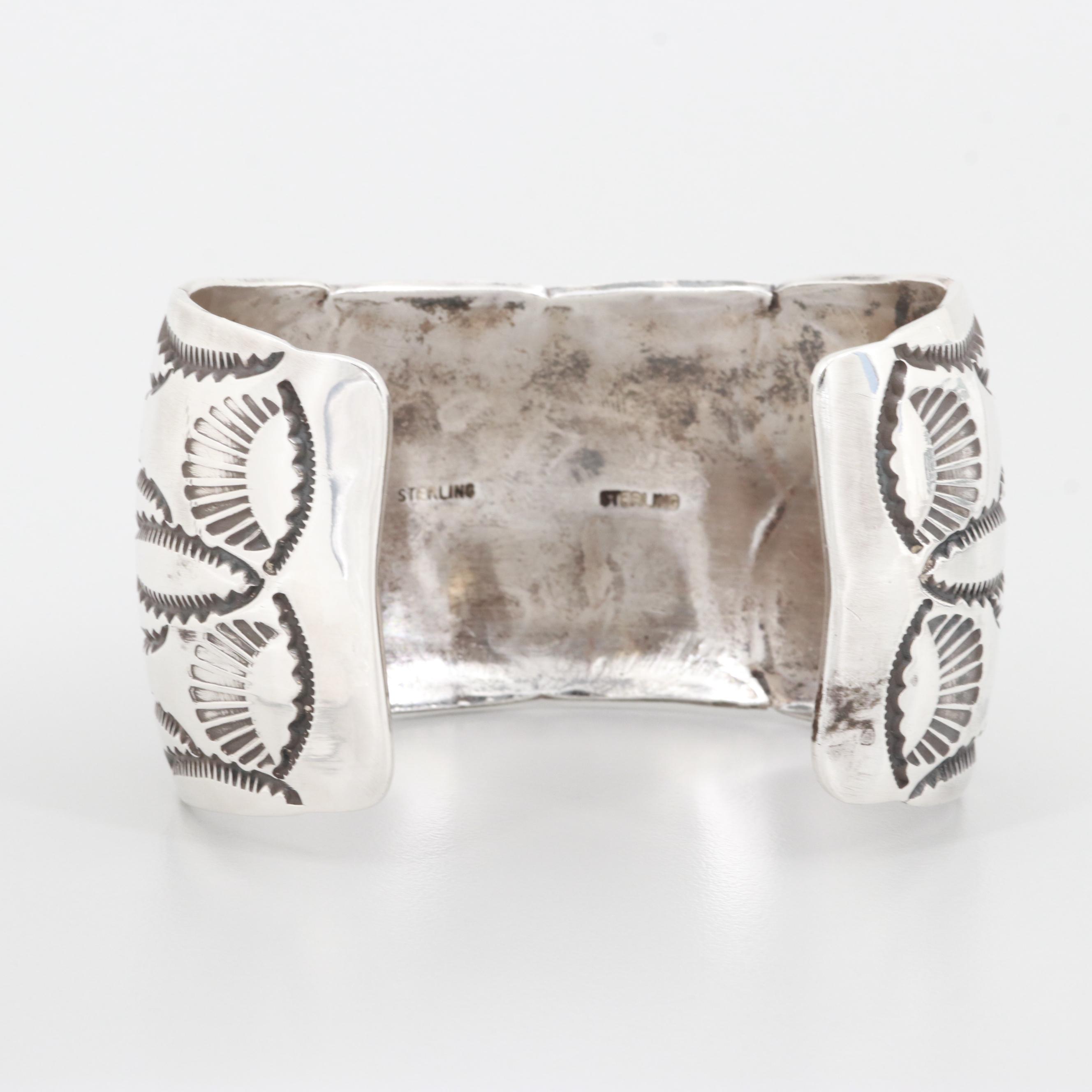 Southwestern Sterling Silver Cuff Bracelet with Stamp Work Applique