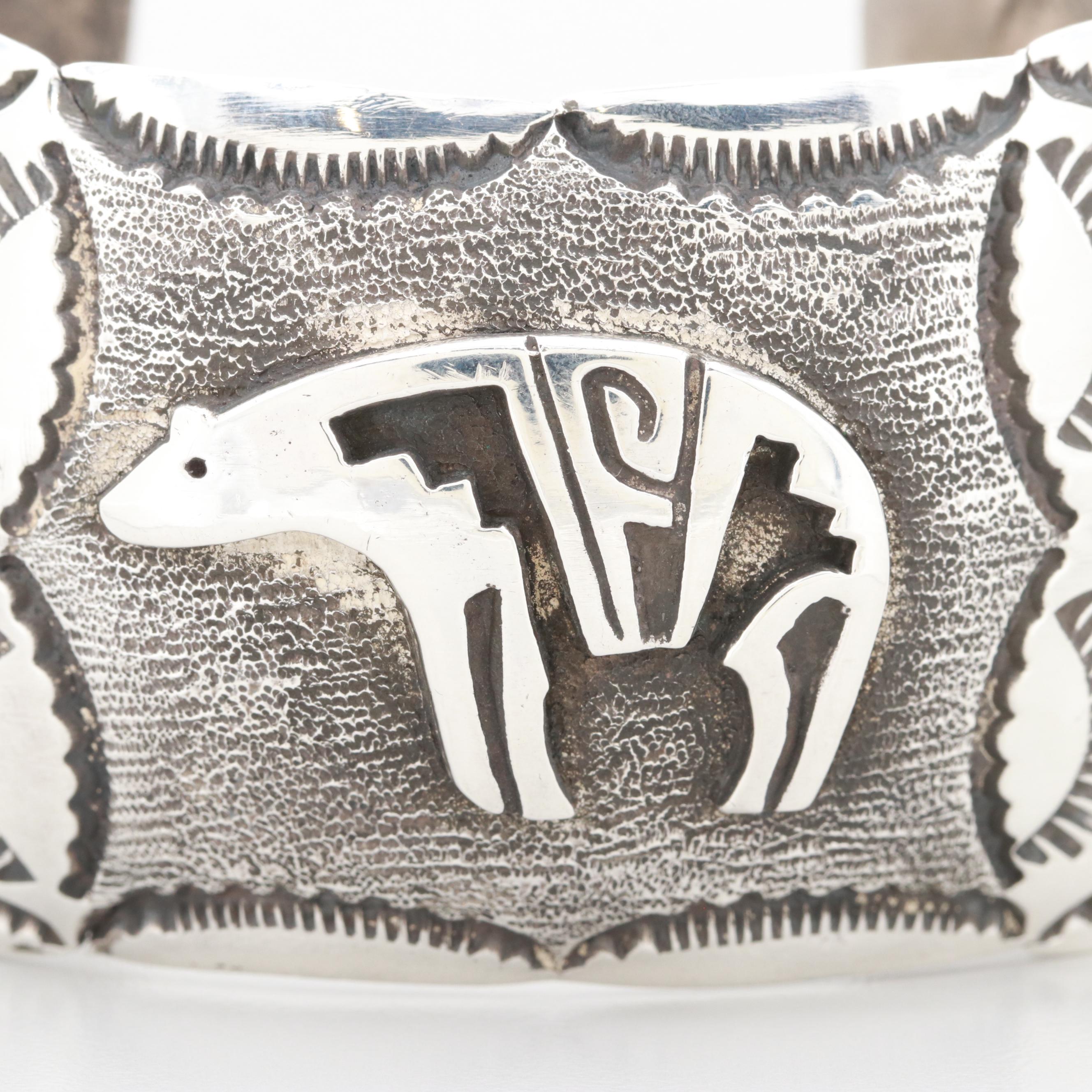 Southwestern Sterling Silver Cuff Bracelet with Stamp Work Applique