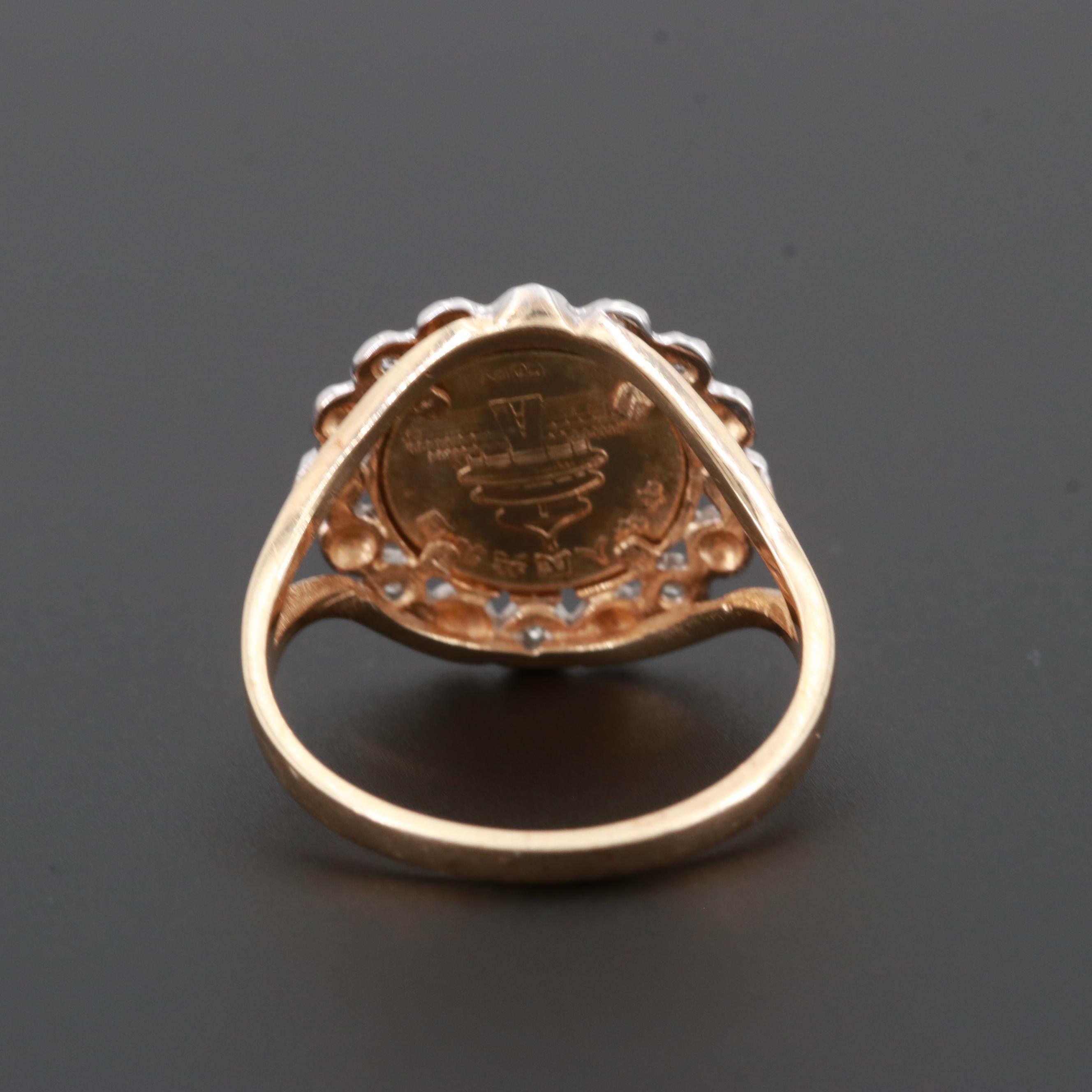 10K Gold Reproduction of Chinese Gold Panda 1/20 oz. Bullion Coin Diamond Ring