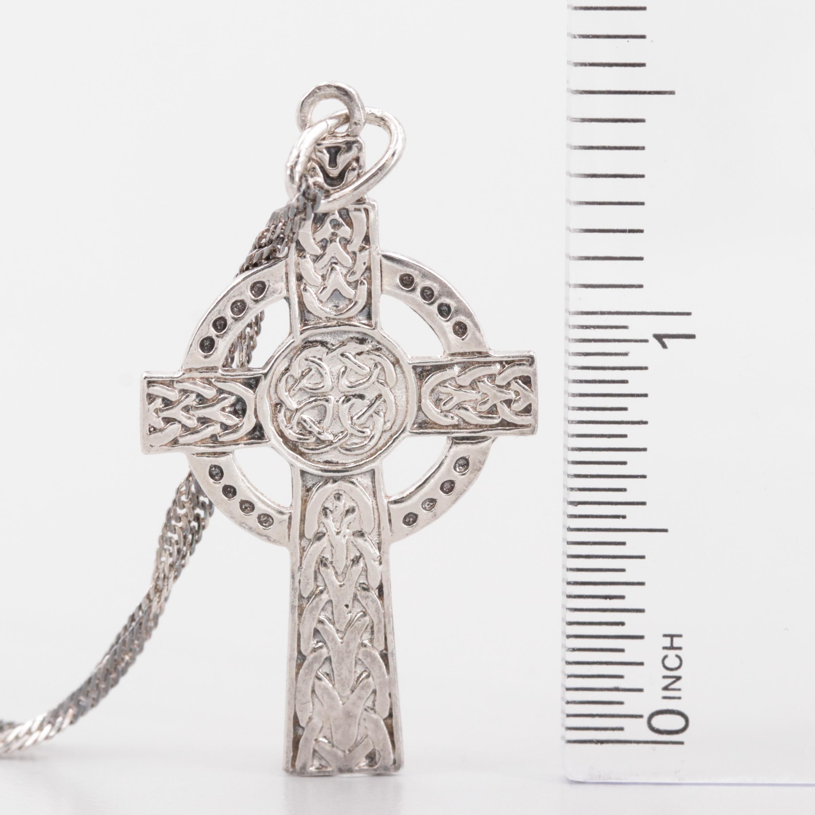 Celtic Style Sterling Silver Cross Pendant Necklace