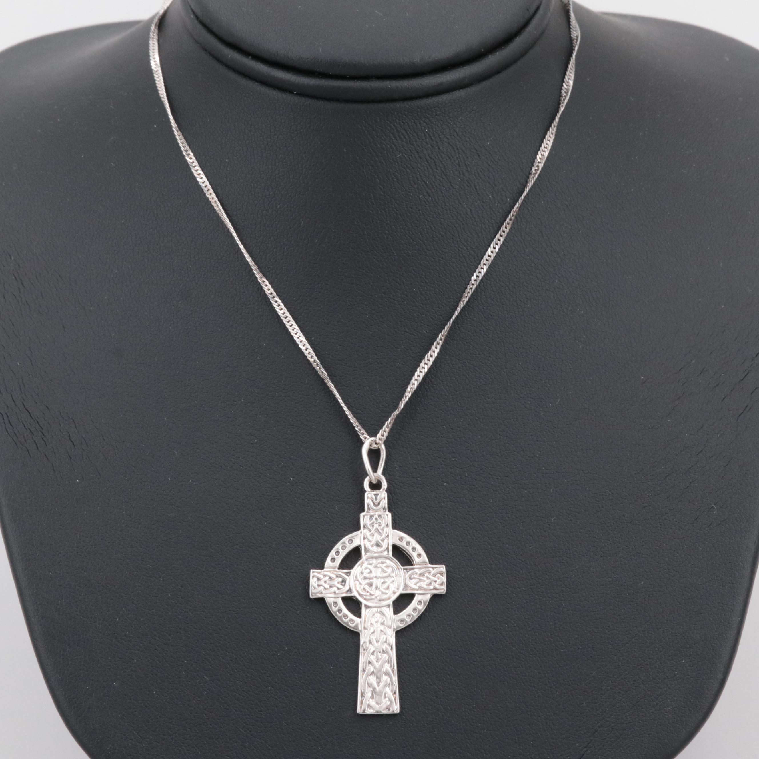 Celtic Style Sterling Silver Cross Pendant Necklace