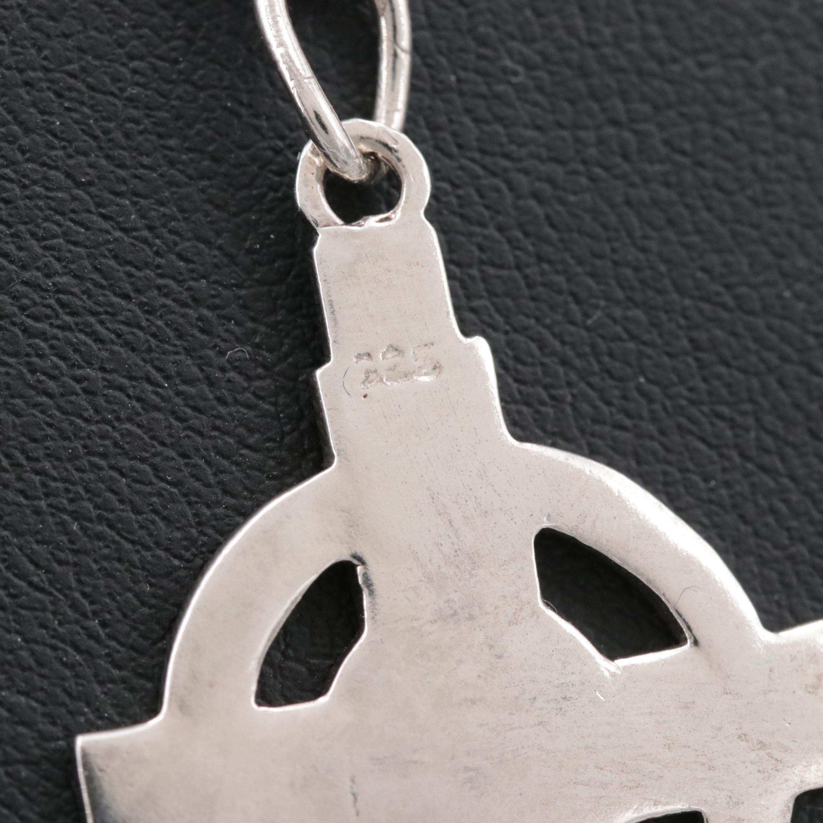 Celtic Style Sterling Silver Cross Pendant Necklace