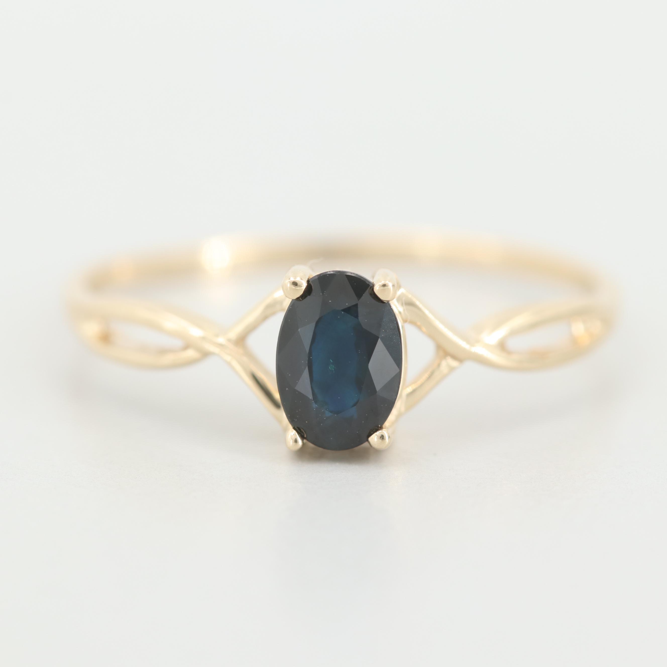 14K Yellow Gold Blue Sapphire Ring