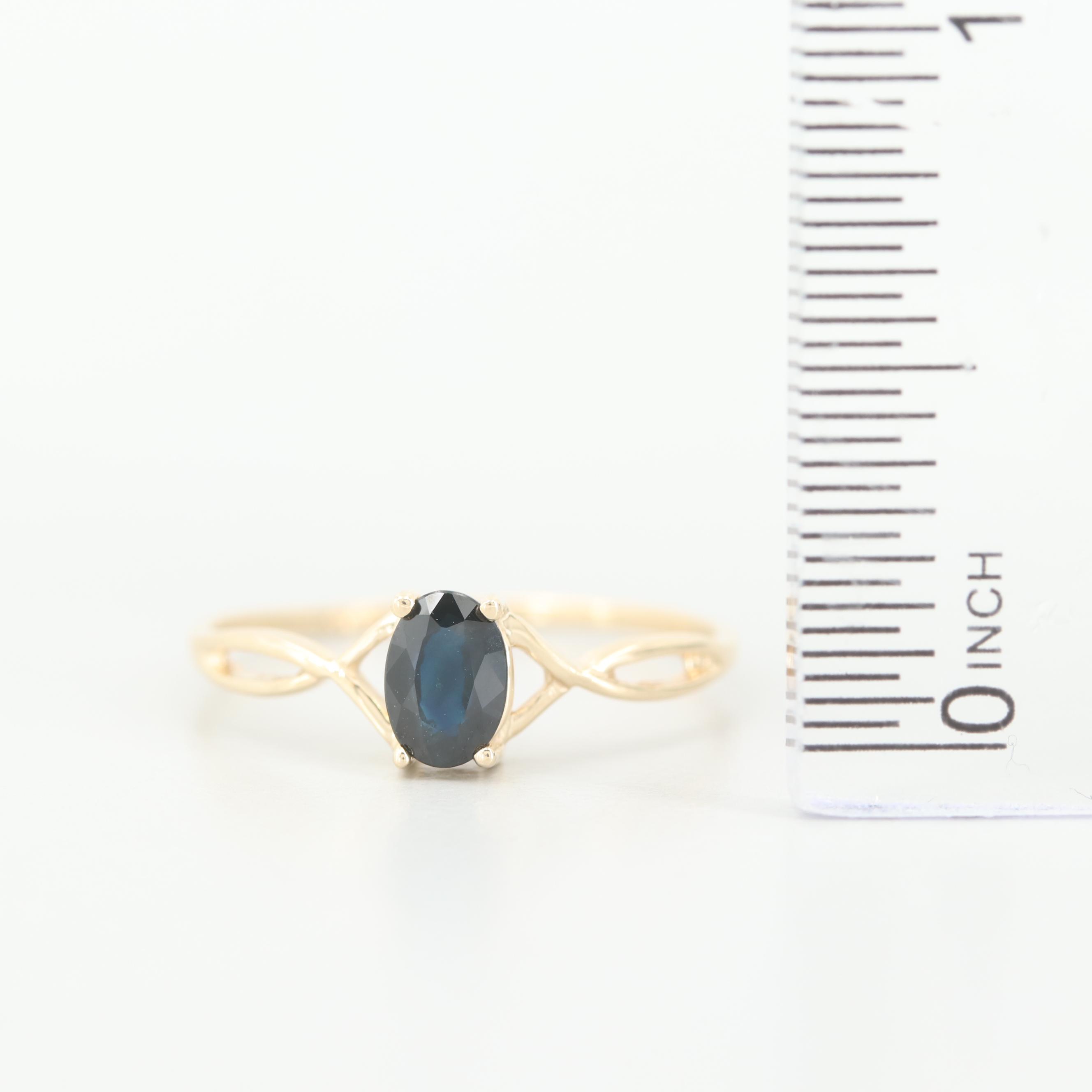 14K Yellow Gold Blue Sapphire Ring