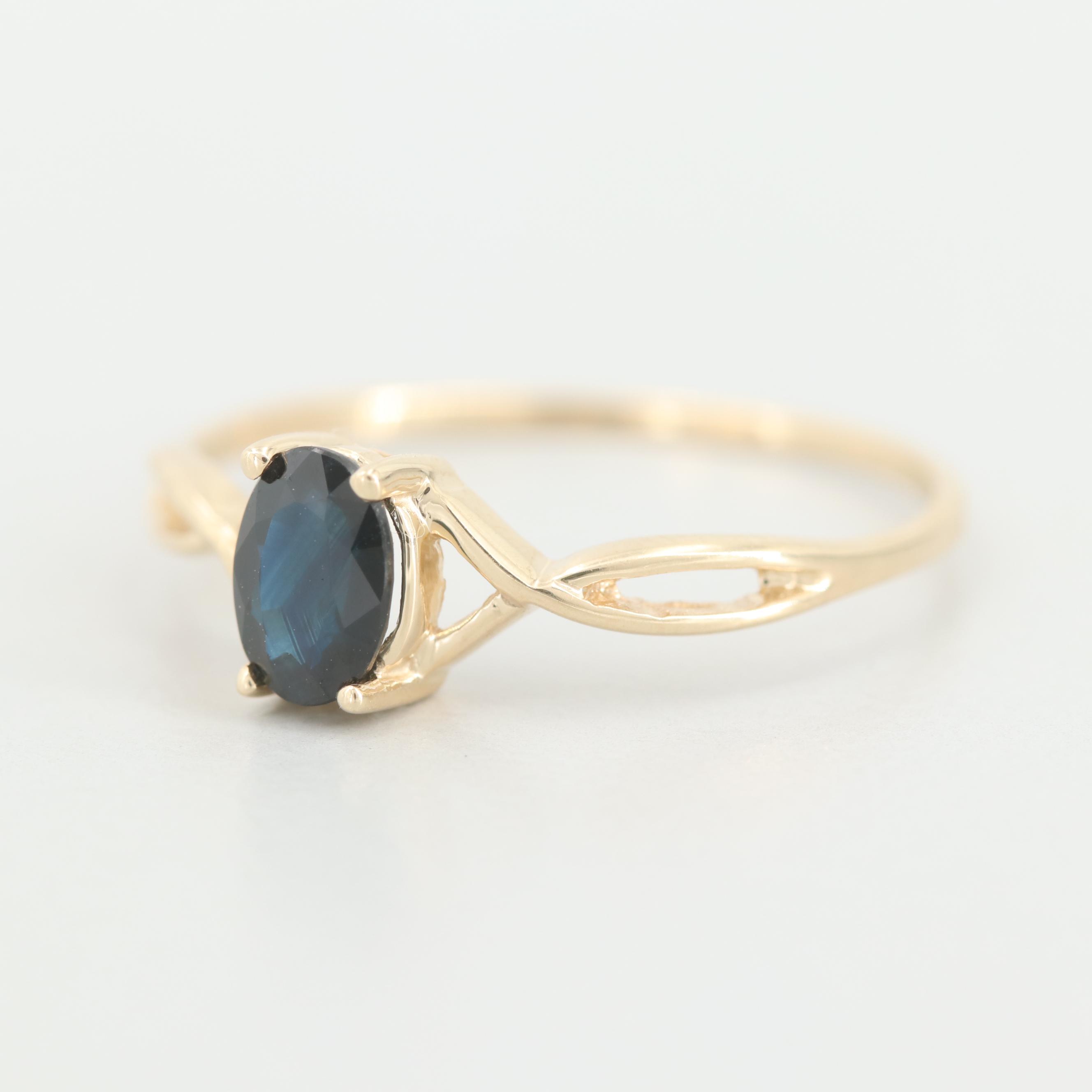 14K Yellow Gold Blue Sapphire Ring