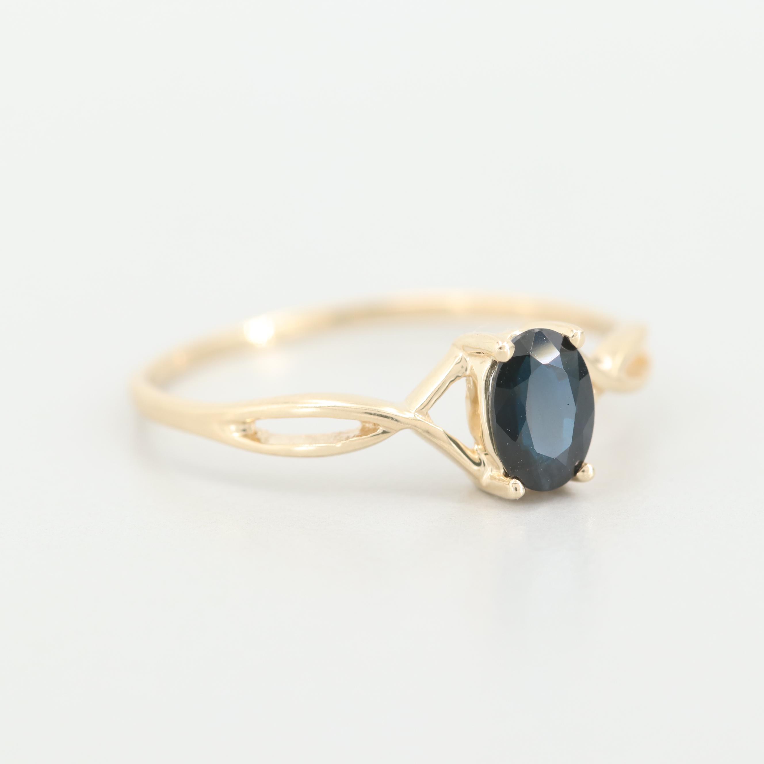 14K Yellow Gold Blue Sapphire Ring