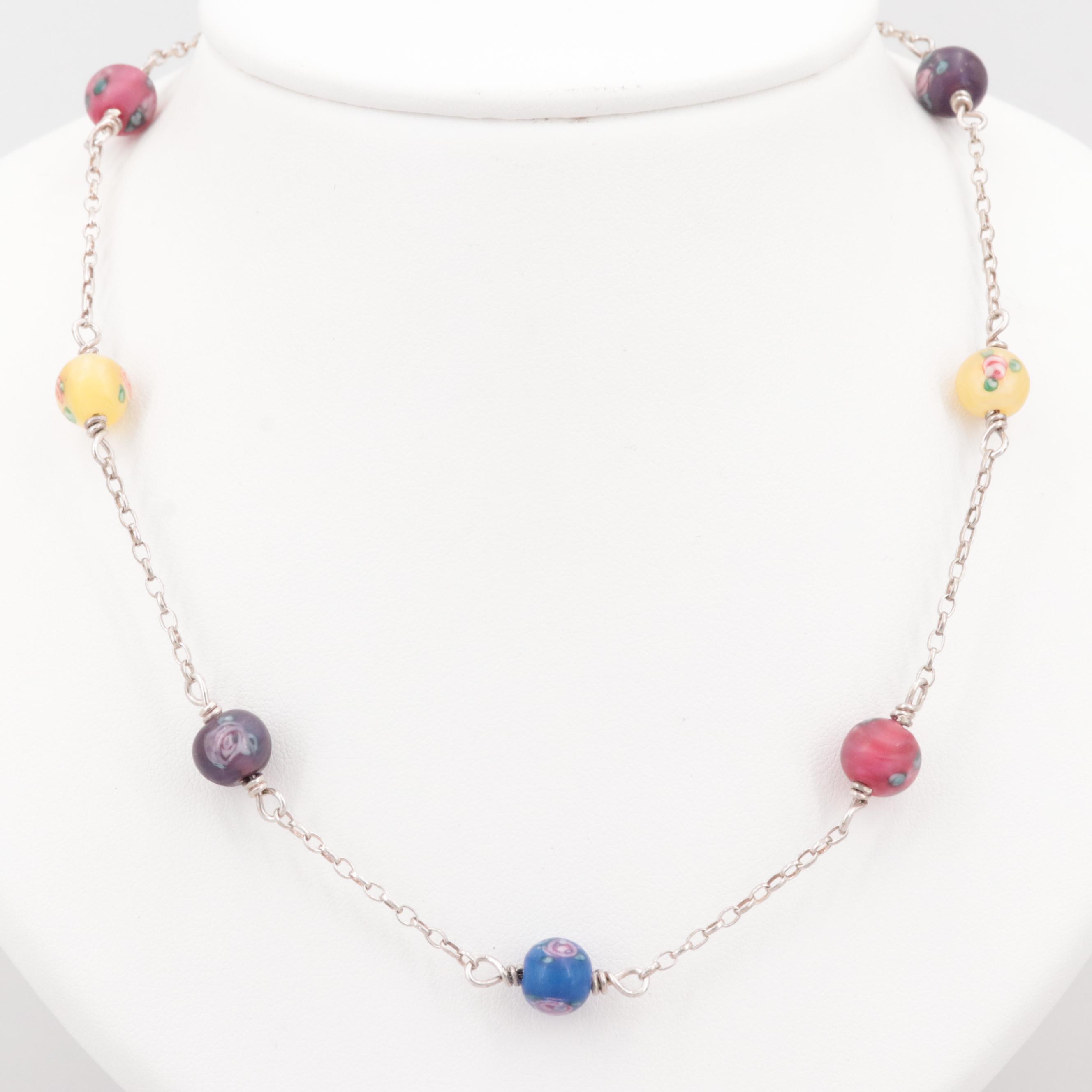 800 Silver Glass Station Necklace