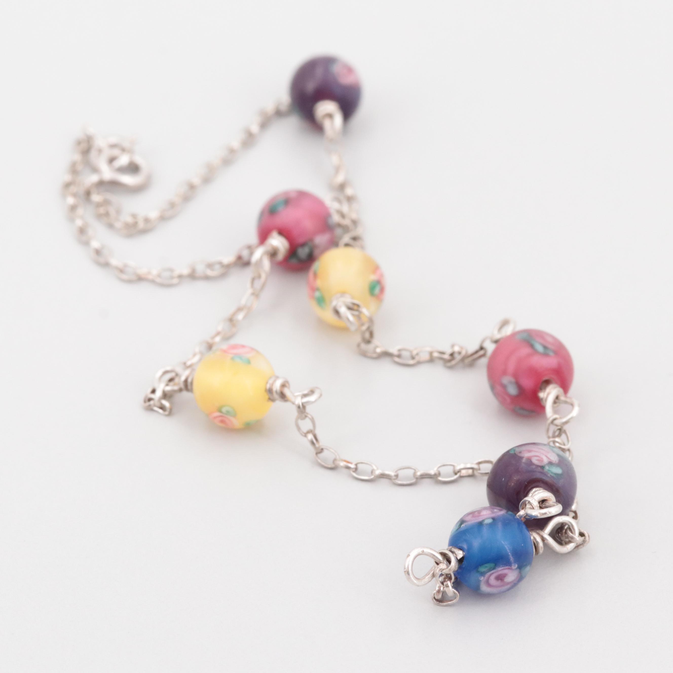 800 Silver Glass Station Necklace