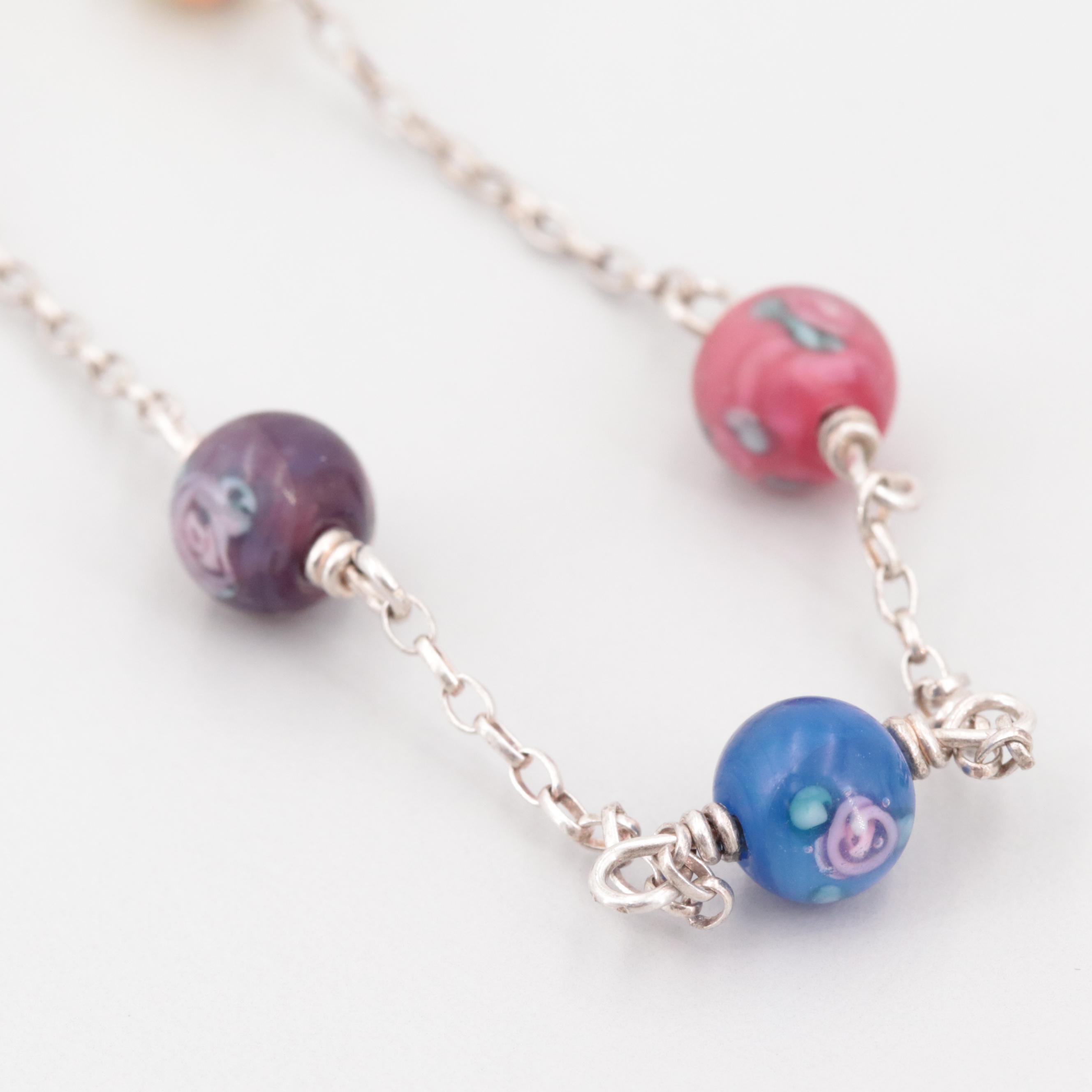 800 Silver Glass Station Necklace