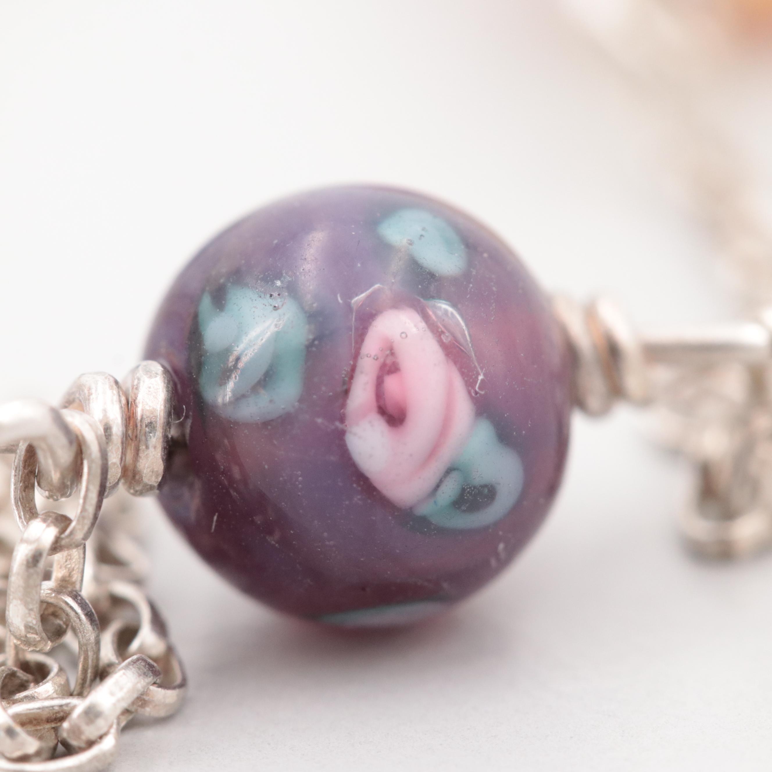 800 Silver Glass Station Necklace