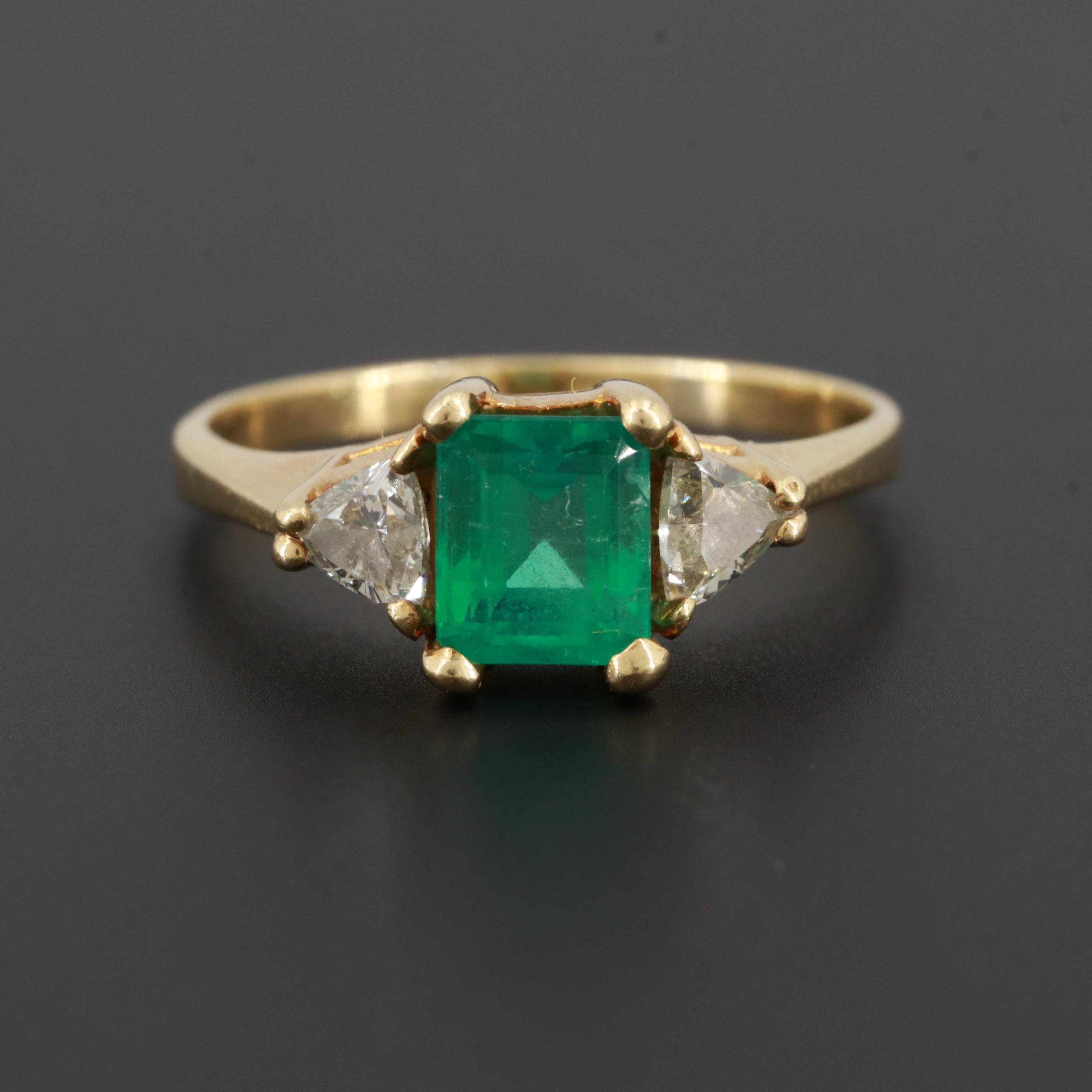 18K Yellow Gold 0.99 CT Emerald Ring with Diamond Accents