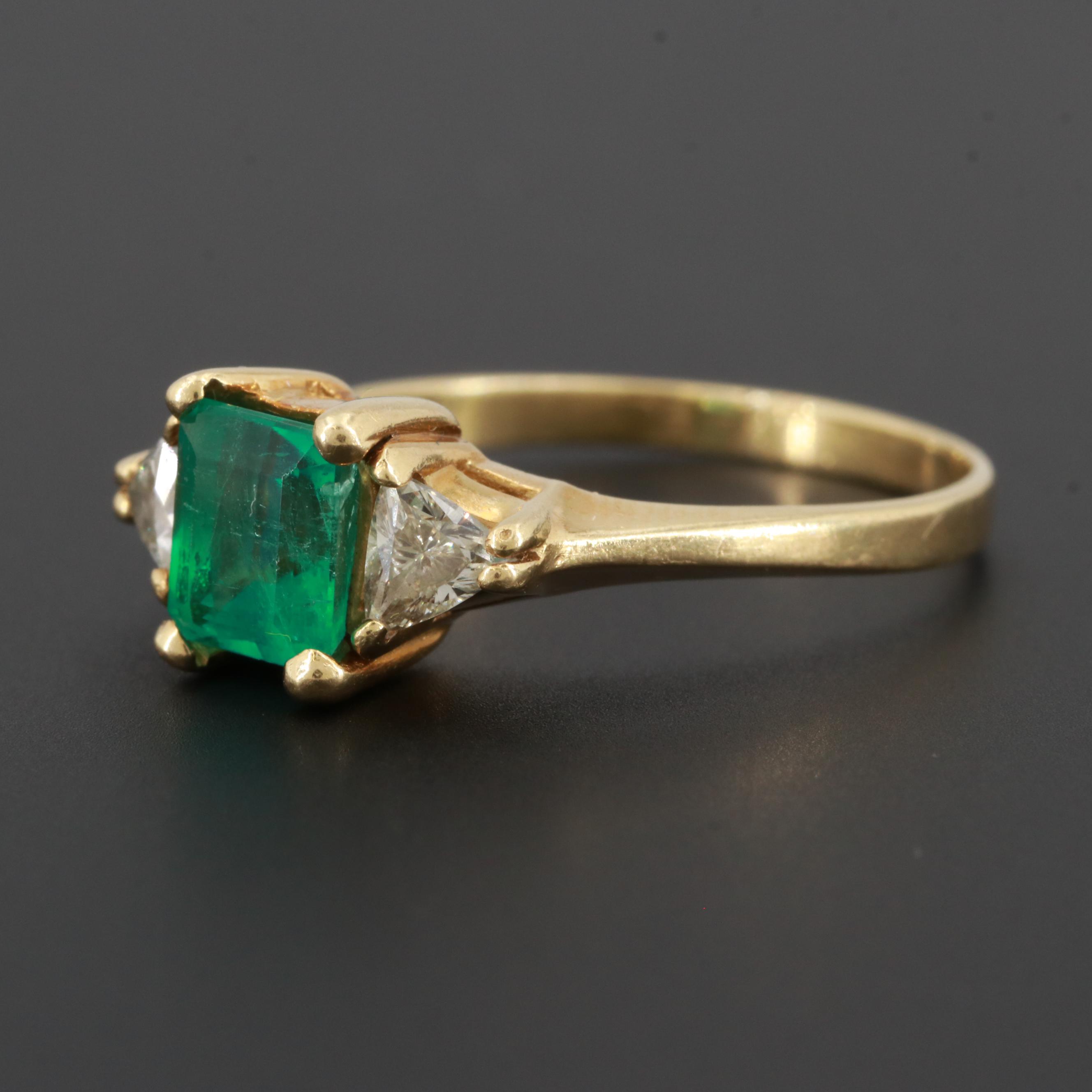 18K Yellow Gold 0.99 CT Emerald Ring with Diamond Accents