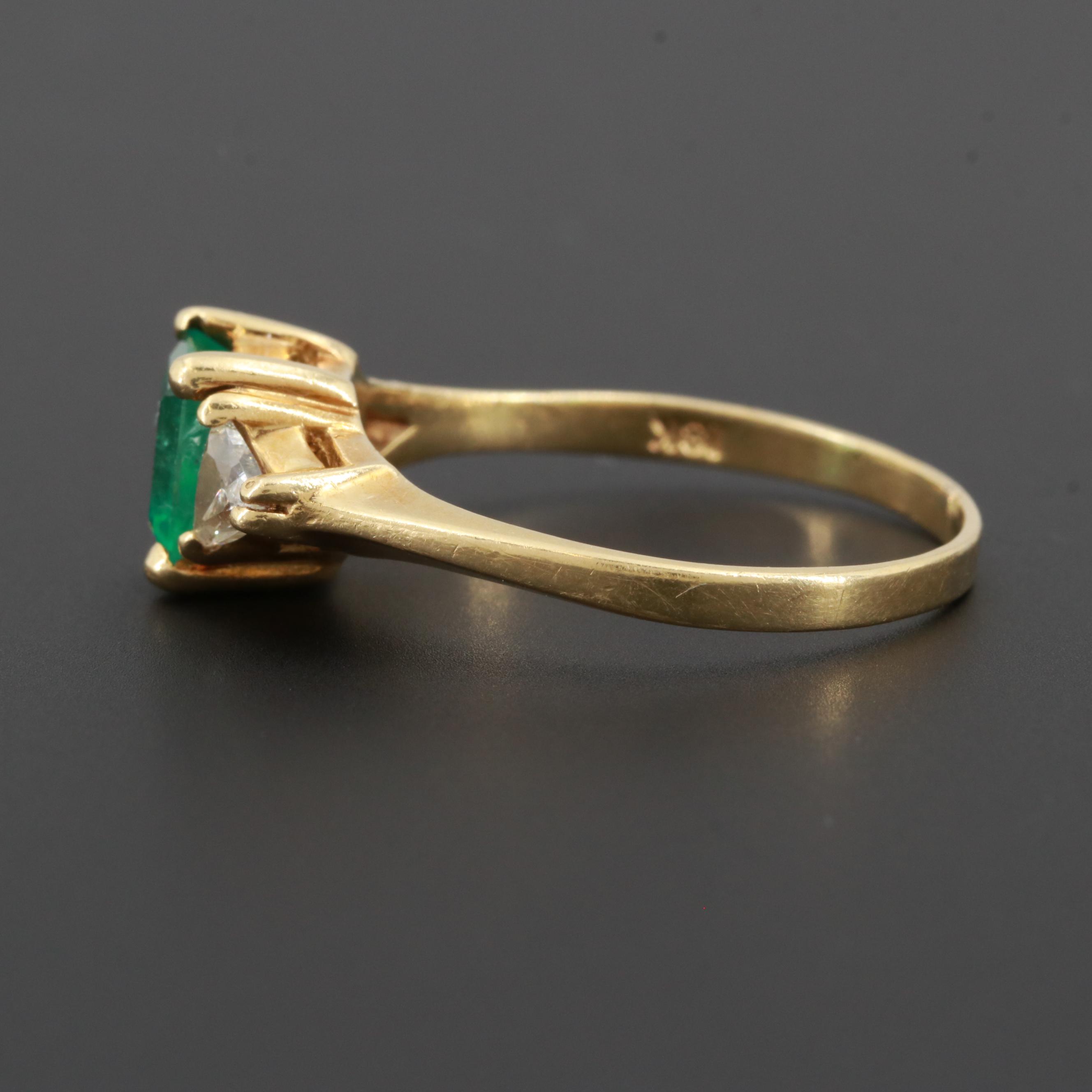18K Yellow Gold 0.99 CT Emerald Ring with Diamond Accents