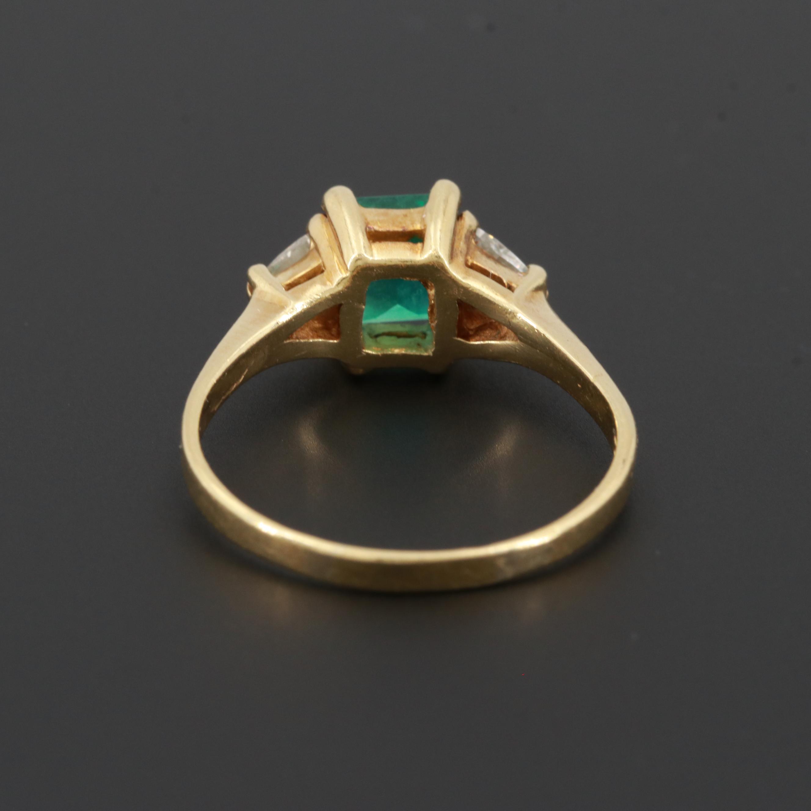 18K Yellow Gold 0.99 CT Emerald Ring with Diamond Accents