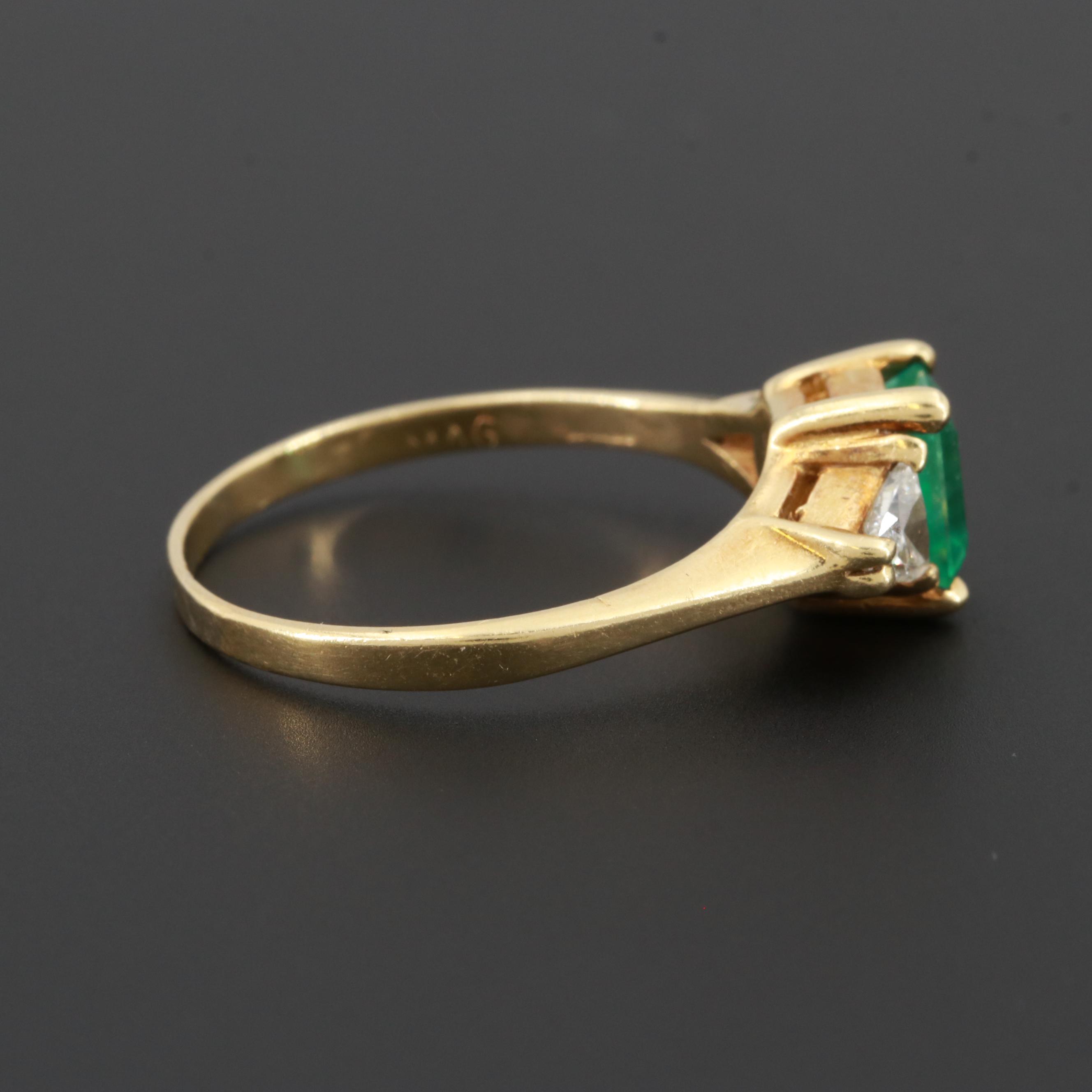 18K Yellow Gold 0.99 CT Emerald Ring with Diamond Accents