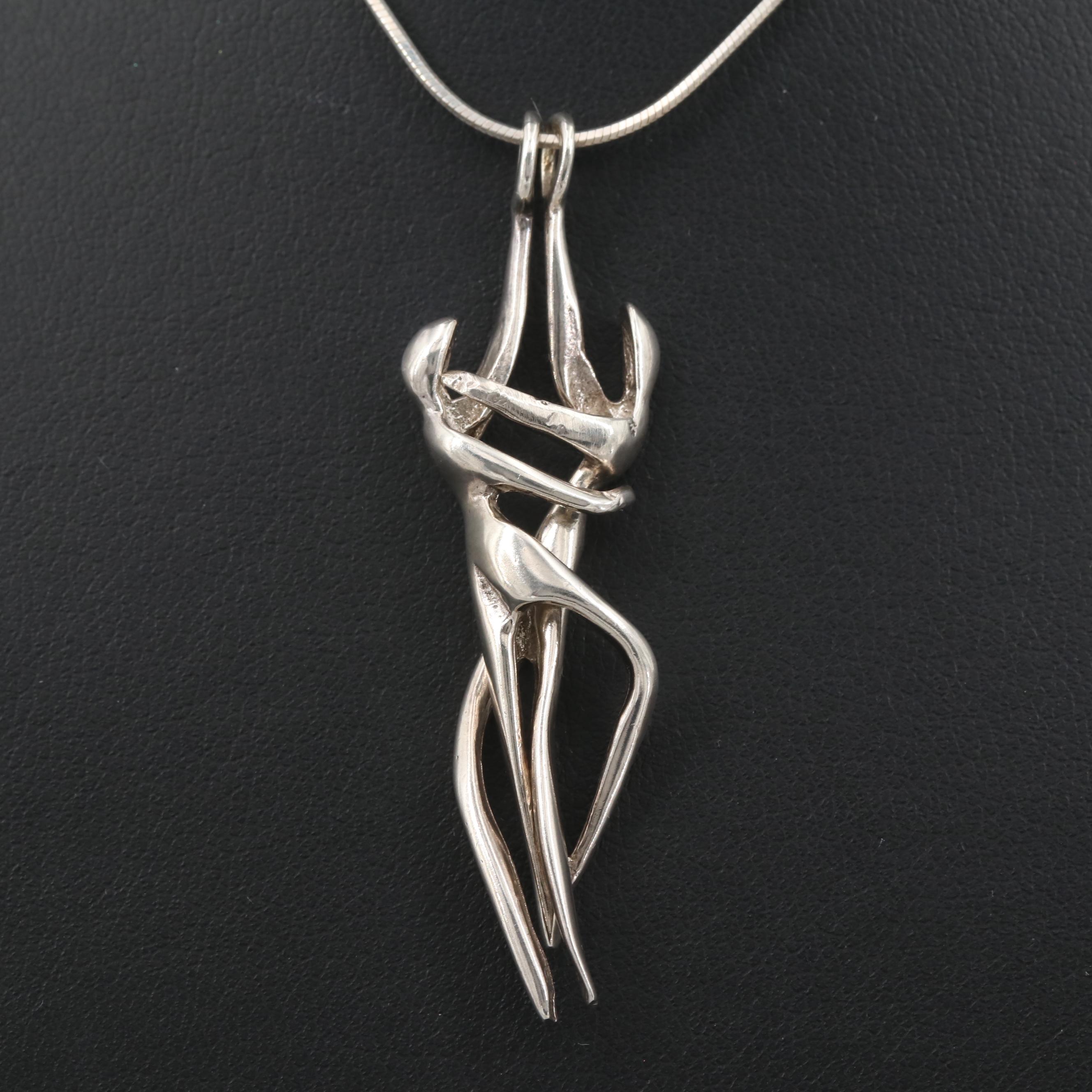 Sterling Silver Embracing Couple Pendant Neccklace