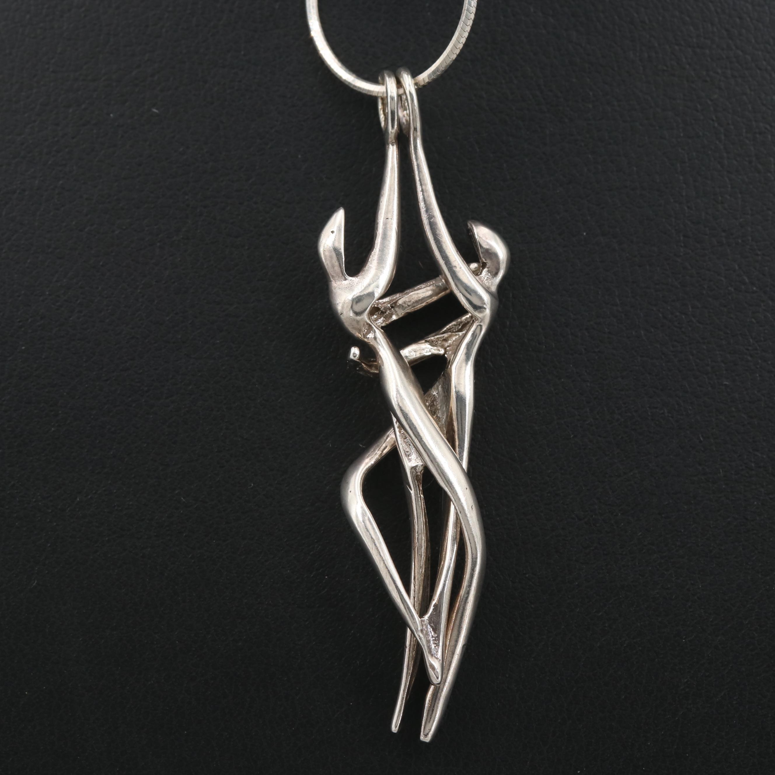 Sterling Silver Embracing Couple Pendant Neccklace